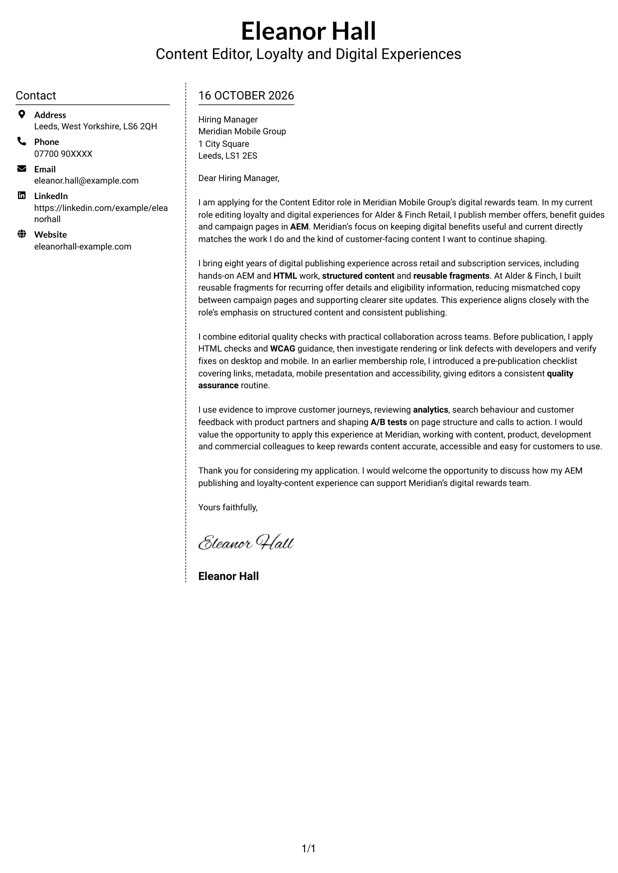 Cover letter example — page 1