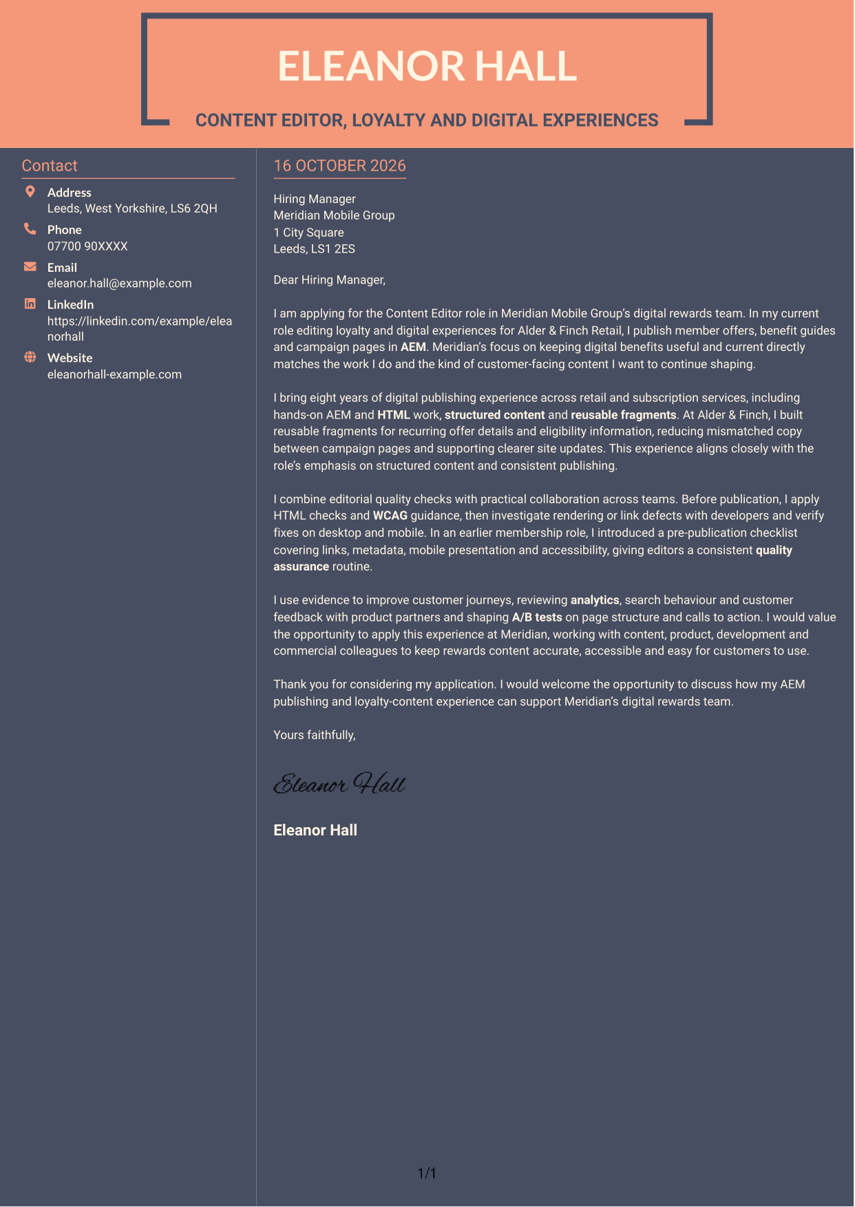 Cover letter example — page 1