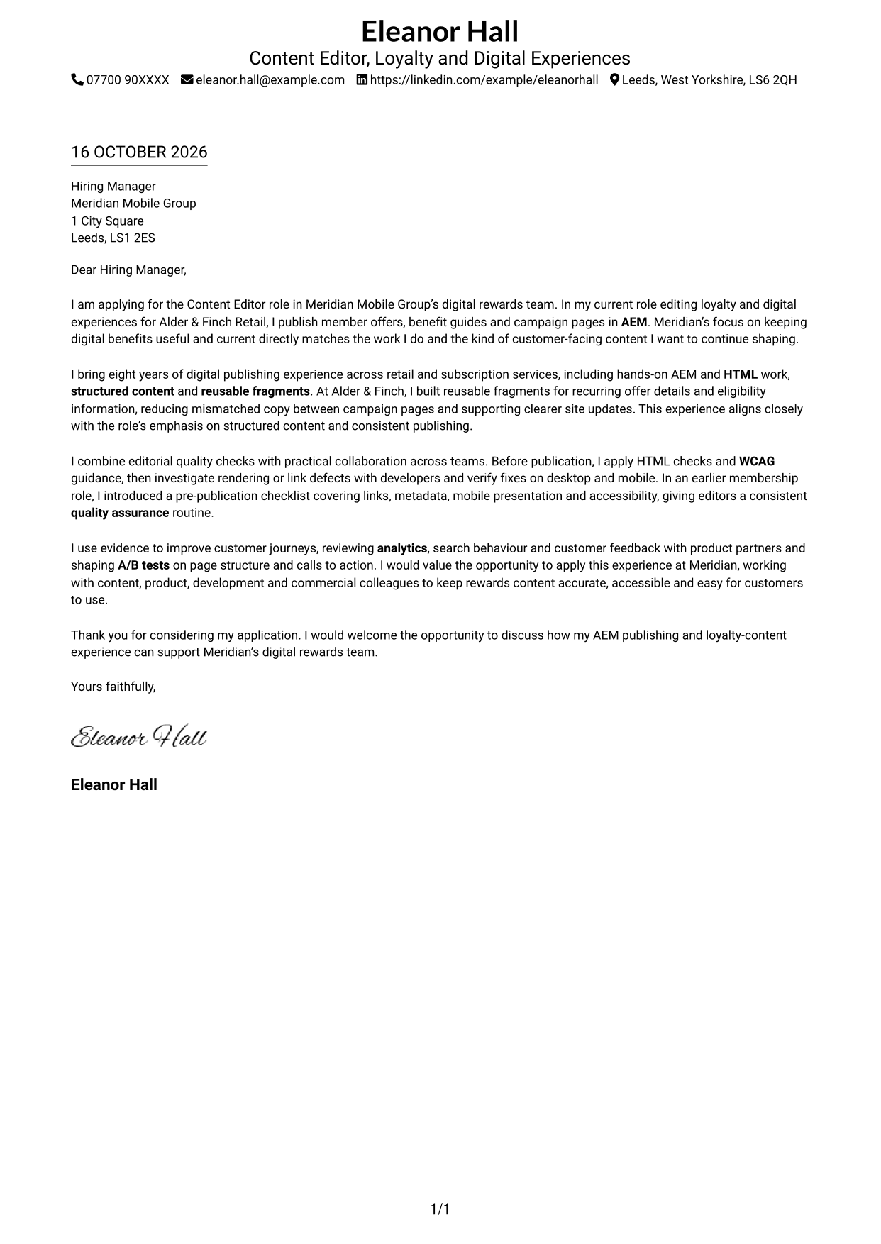 Cover letter example — page 1