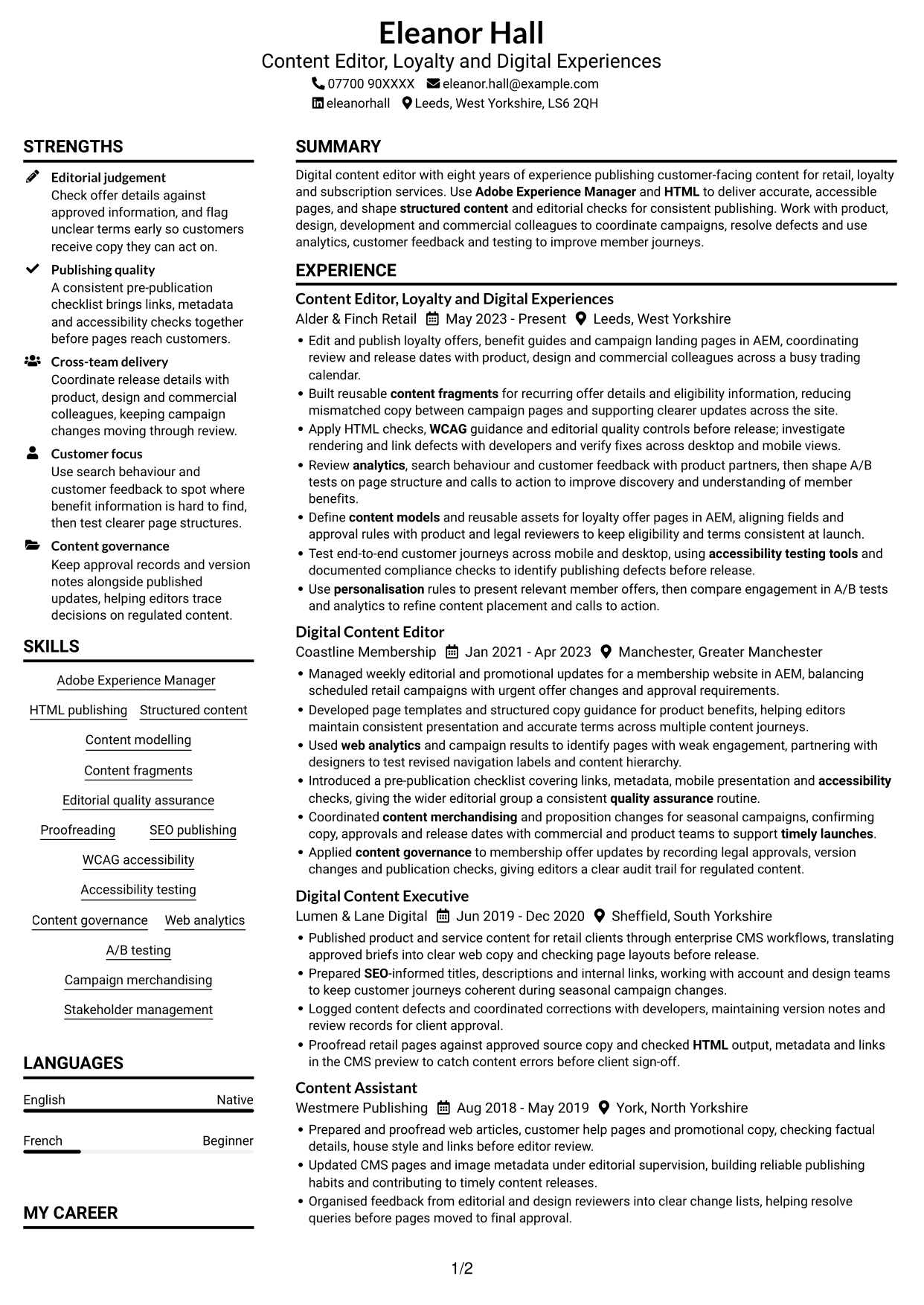 CV example — page 1