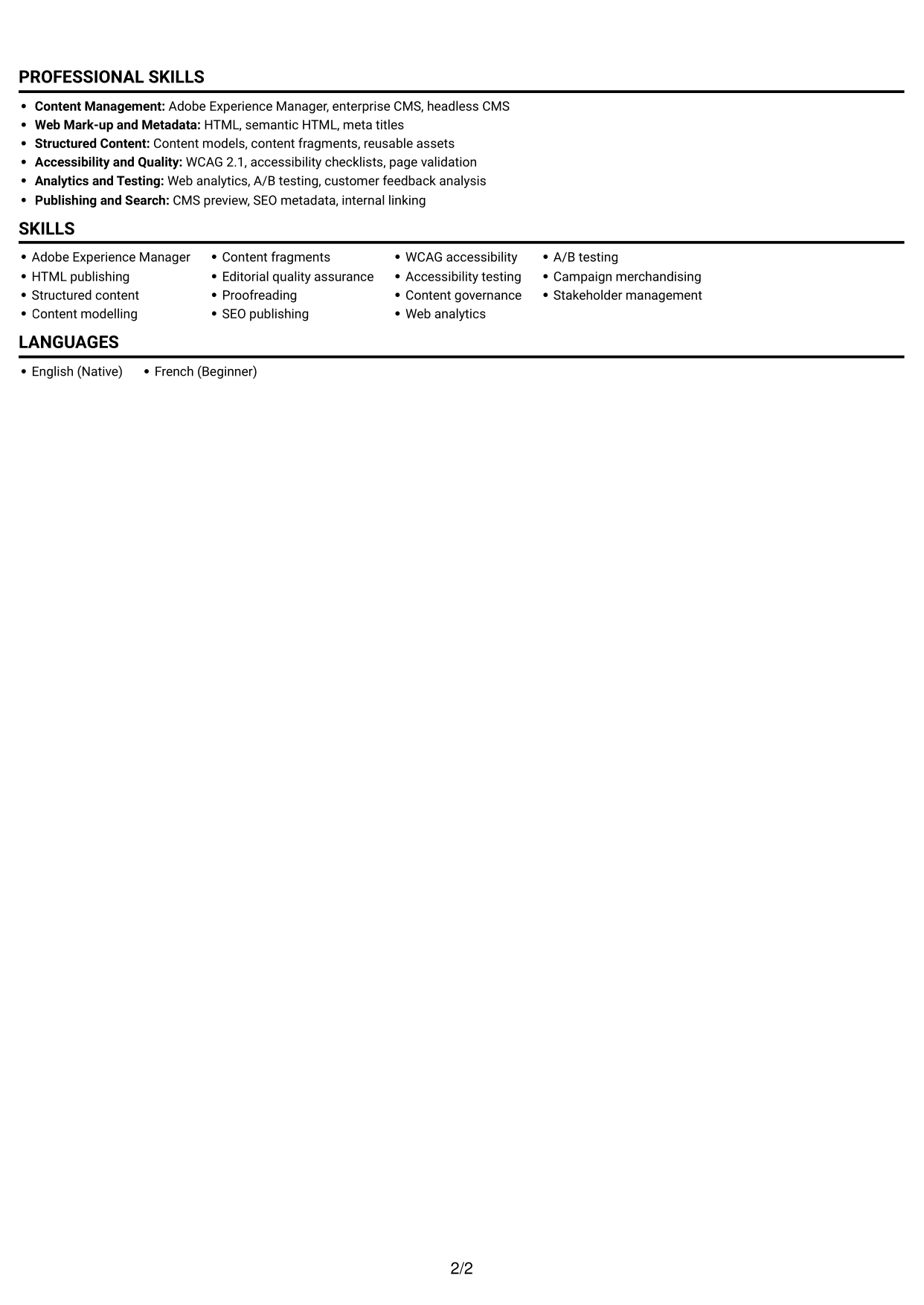 CV example — page 2