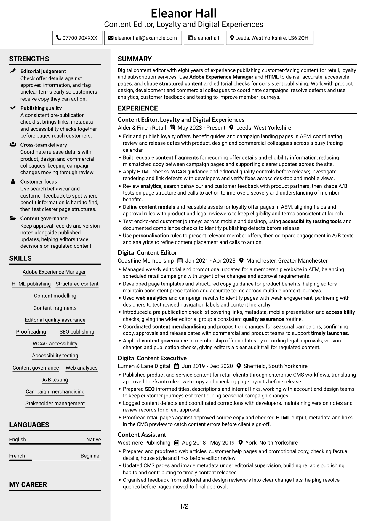 CV example — page 1