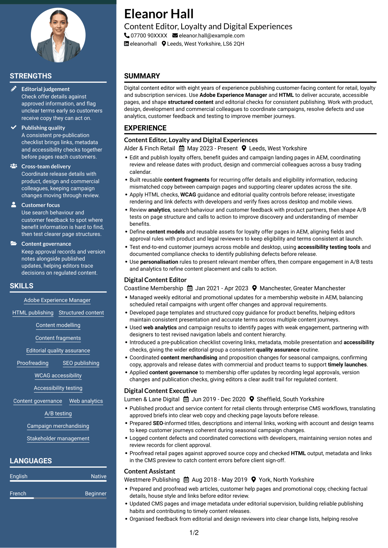 CV example — page 1