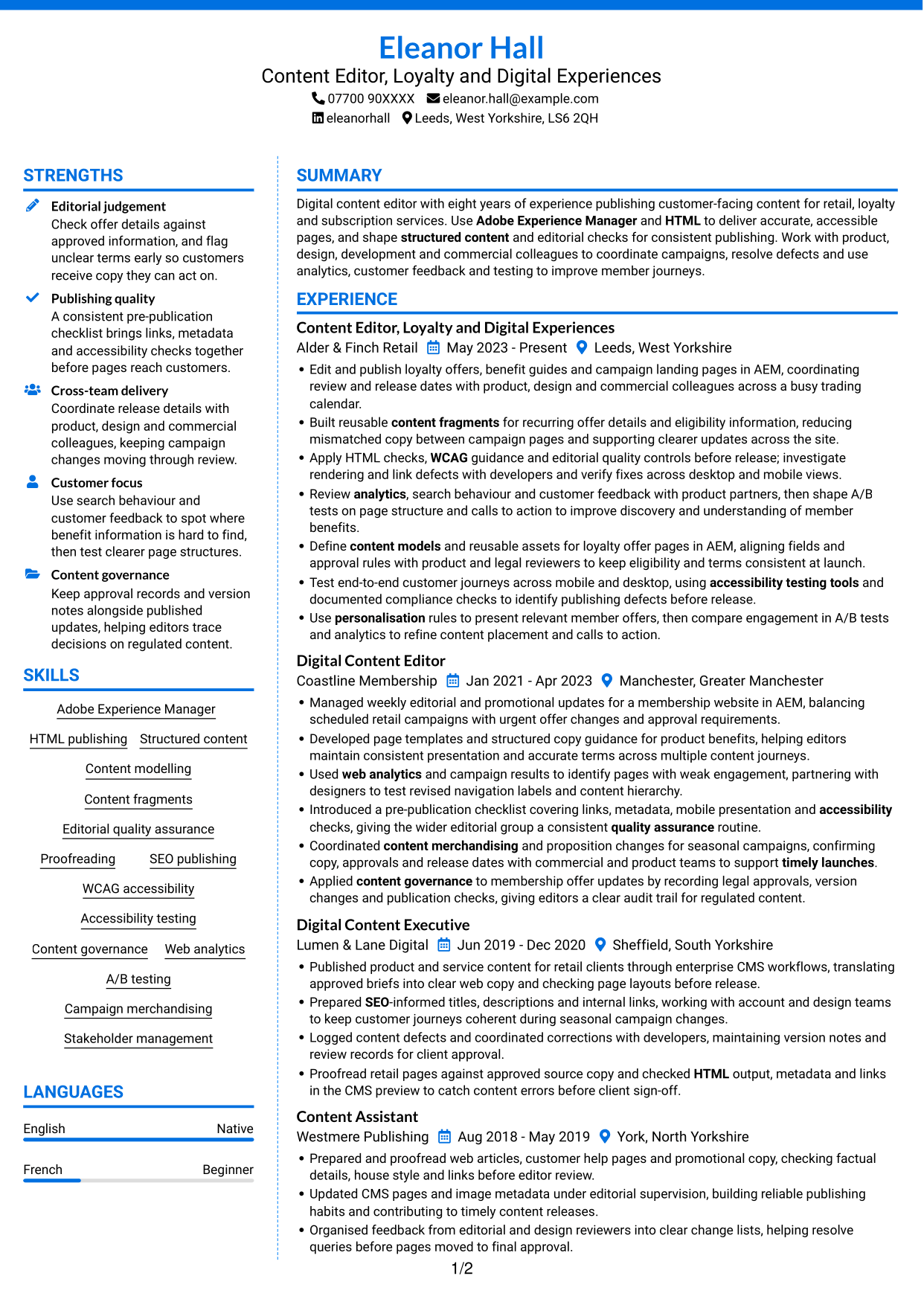 CV example — page 1