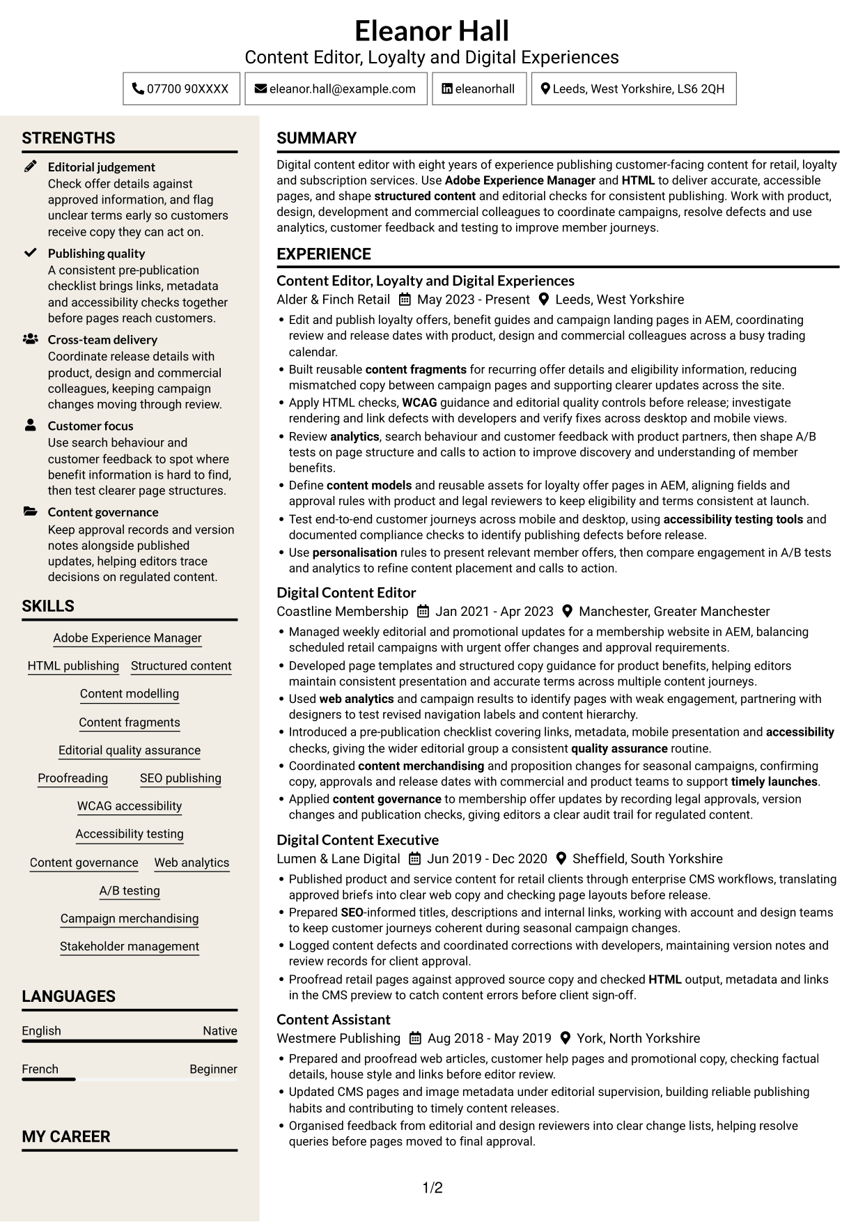 CV example — page 1