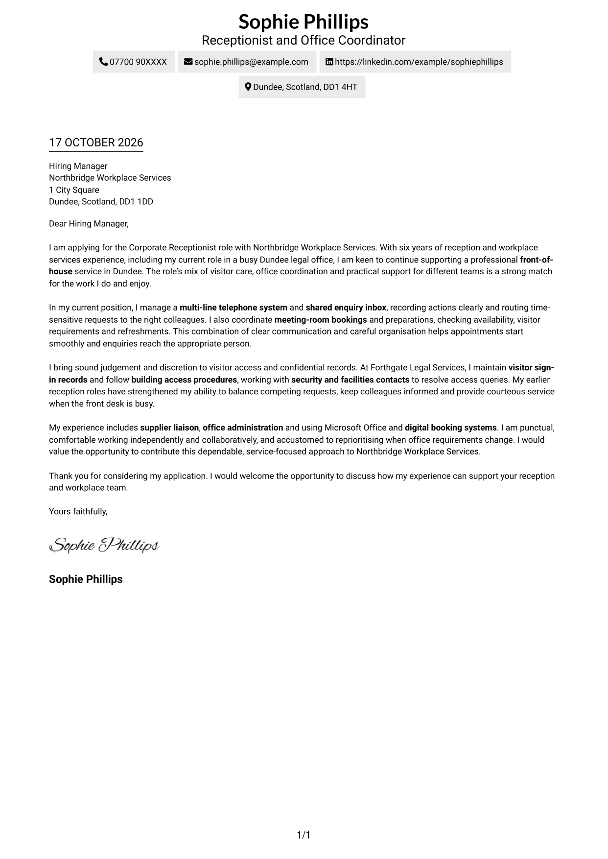 Cover letter example — page 1