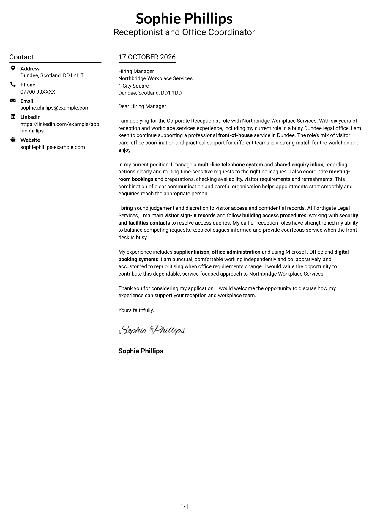 Cover letter example — page 1