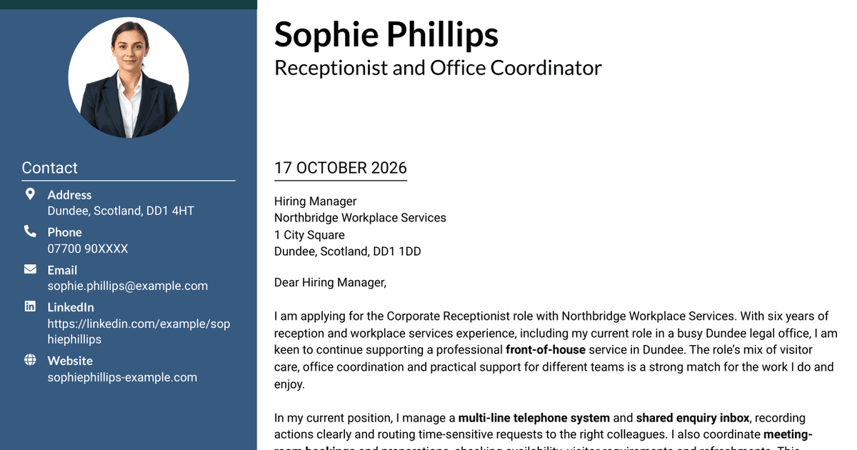 7 Corporate Receptionist Cover Letter Templates with Example
