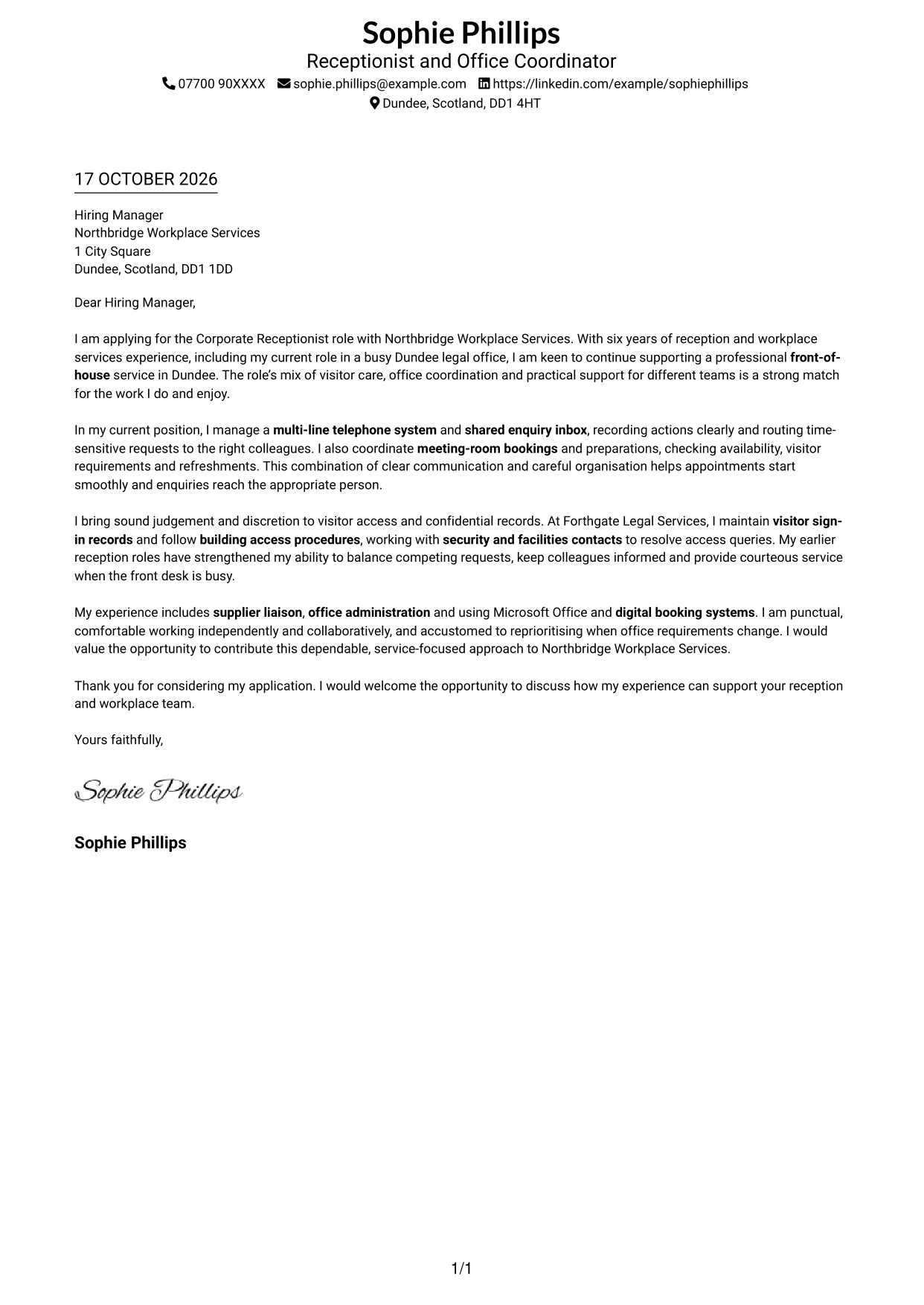 Cover letter example — page 1