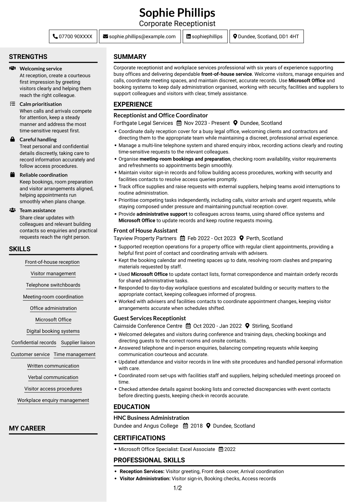 CV example — page 1