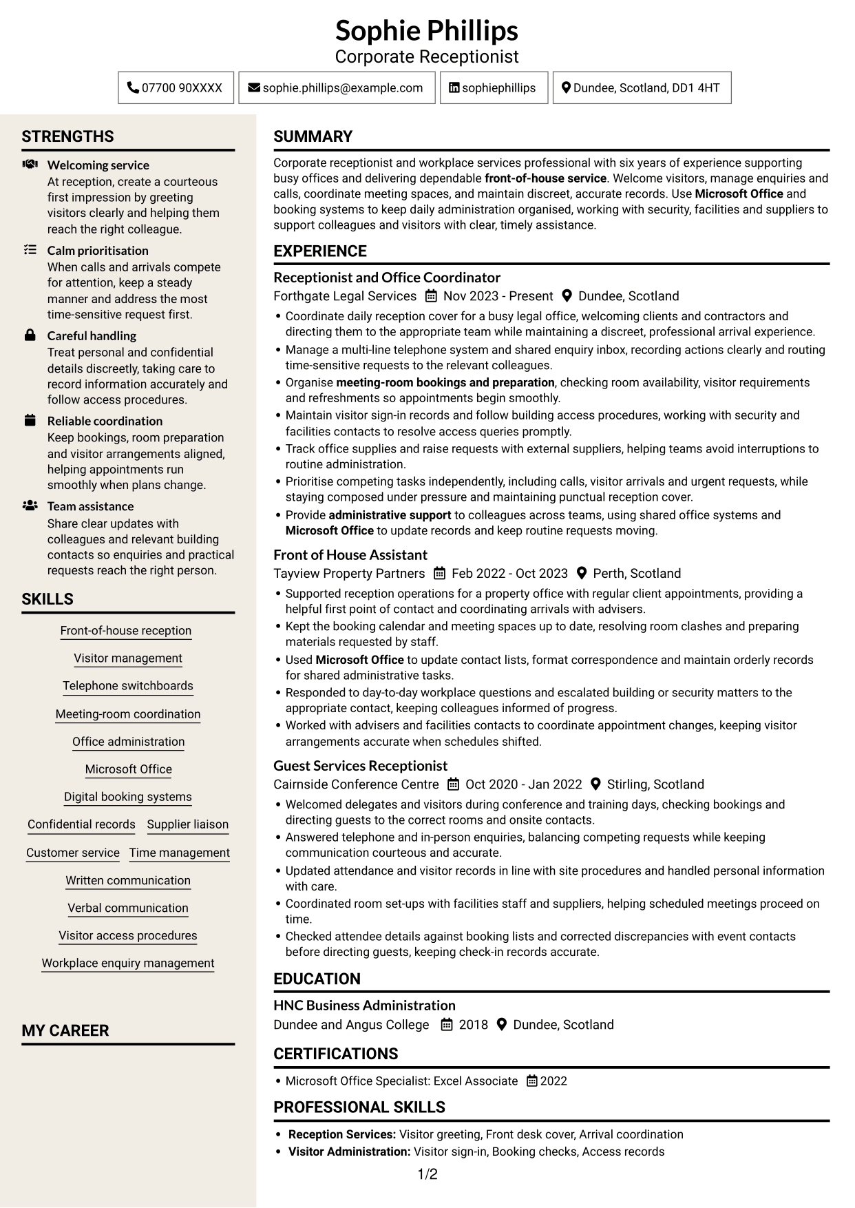 CV example — page 1