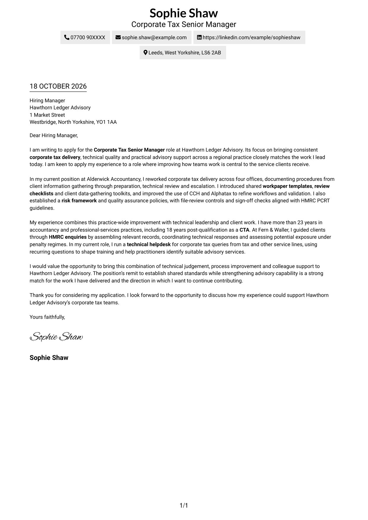 Cover letter example — page 1