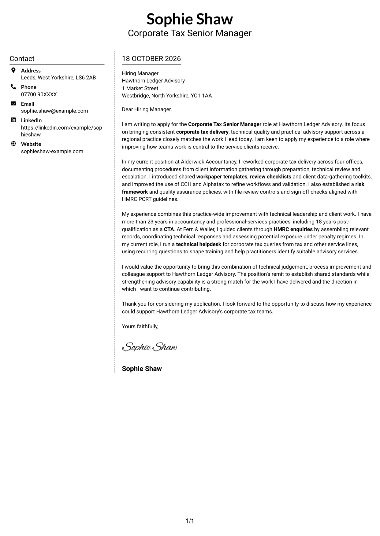 Cover letter example — page 1