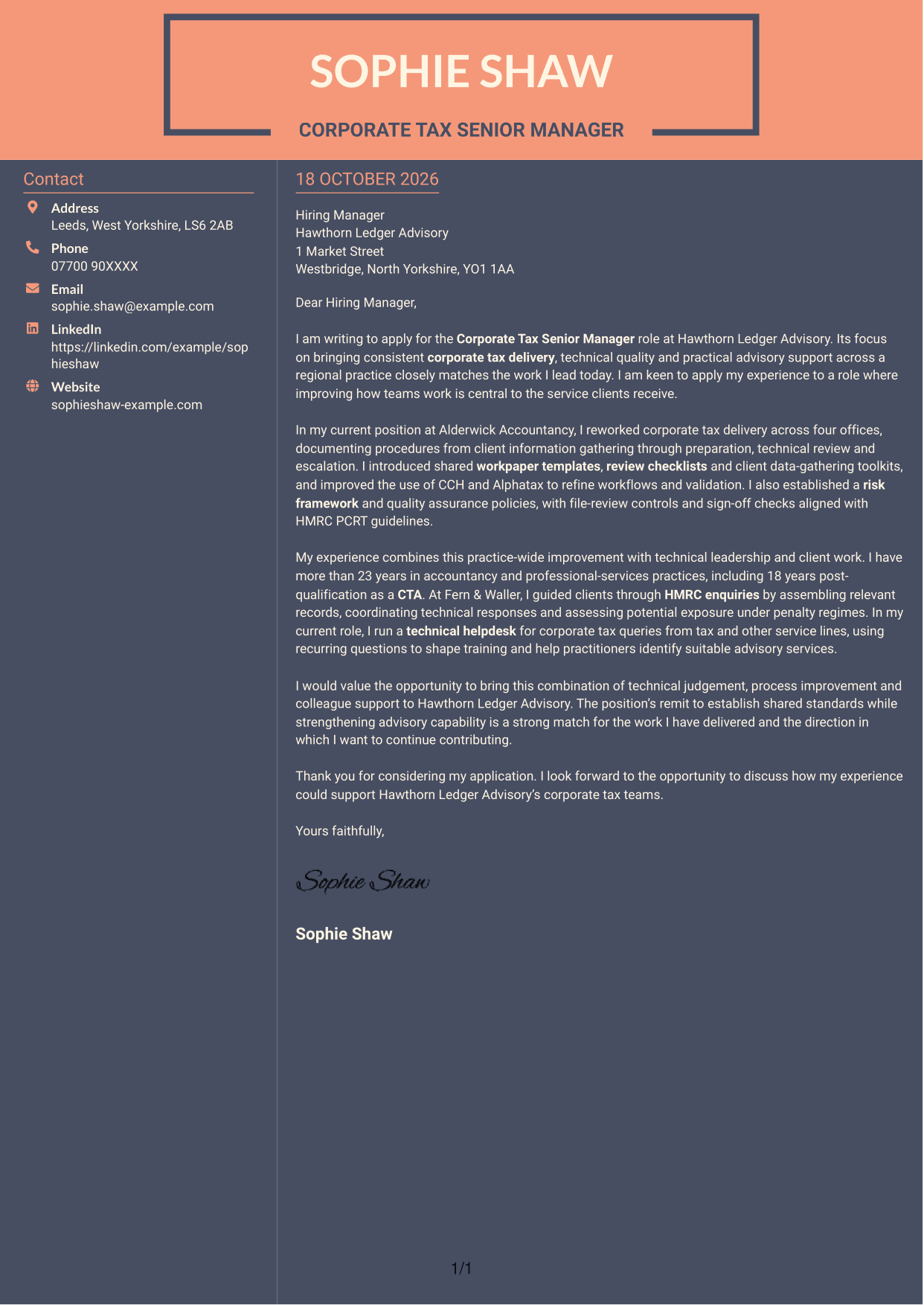 Cover letter example — page 1