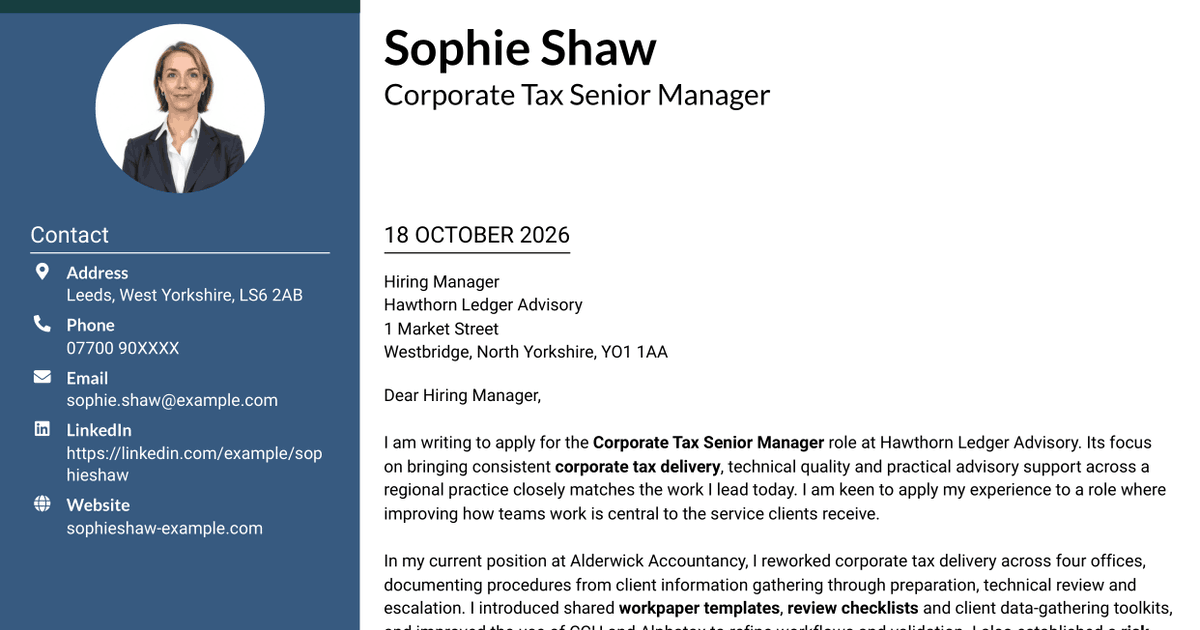 7 Corporate Tax Senior Manager Cover Letter Templates with Example