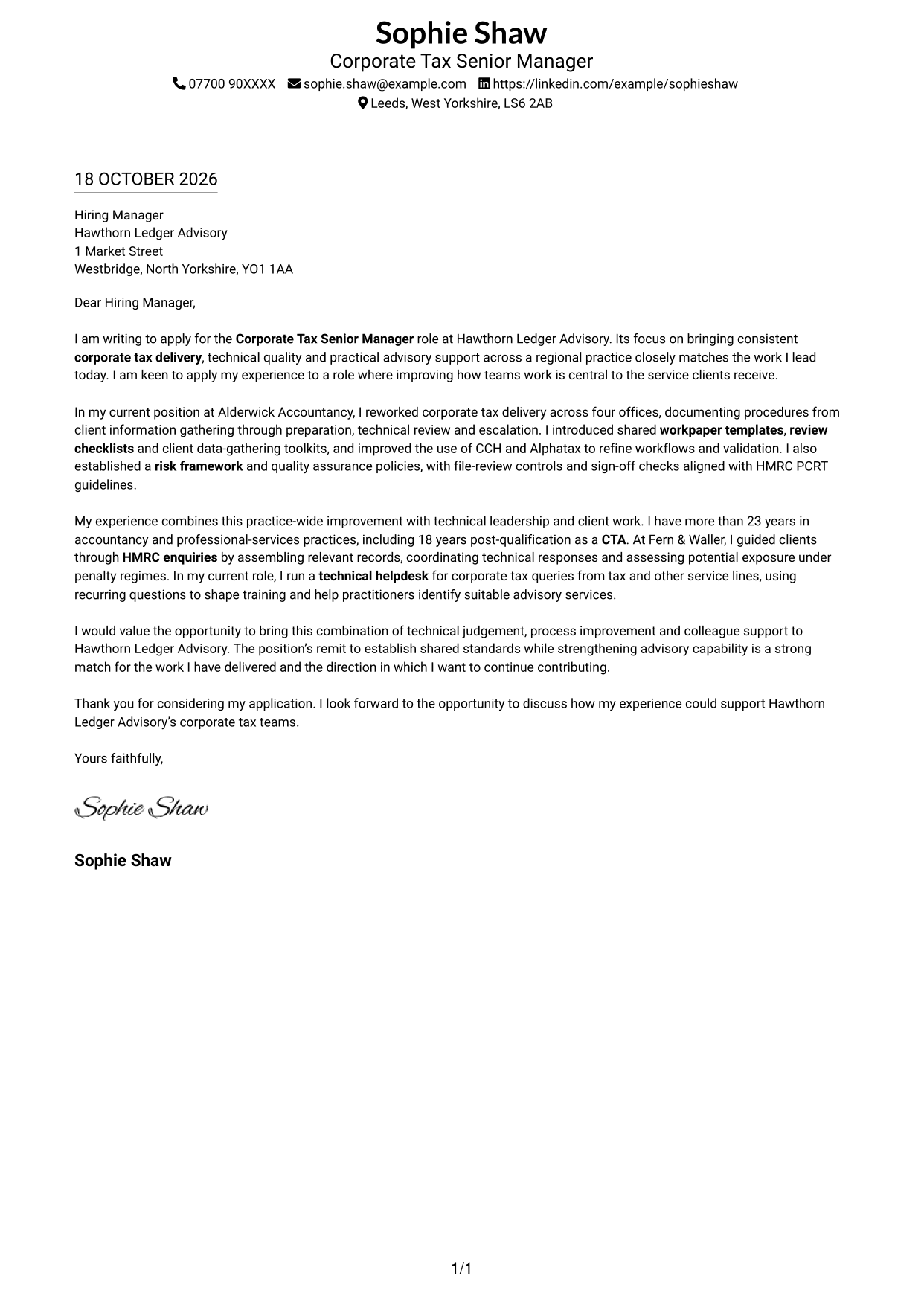 Cover letter example — page 1