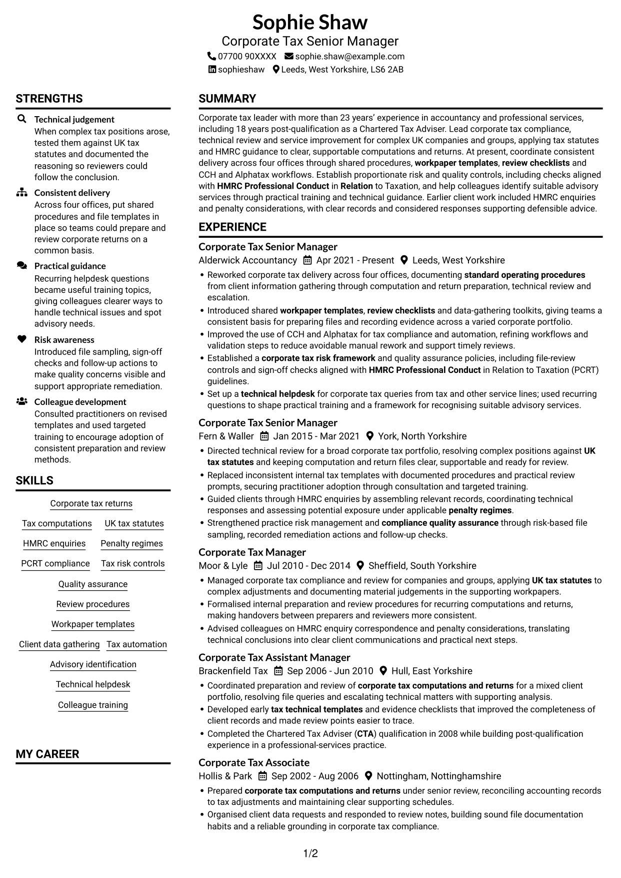 CV example — page 1