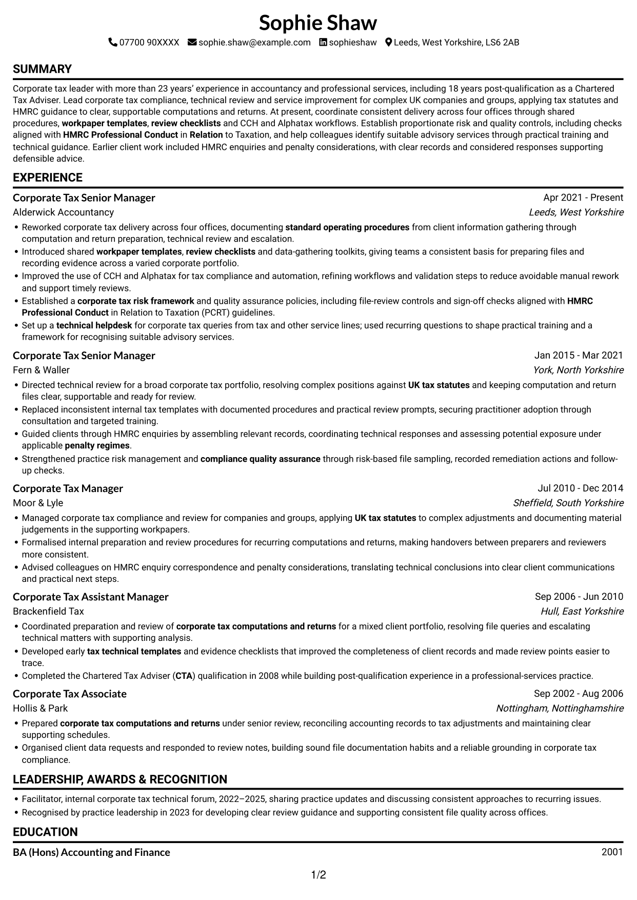 CV example — page 1