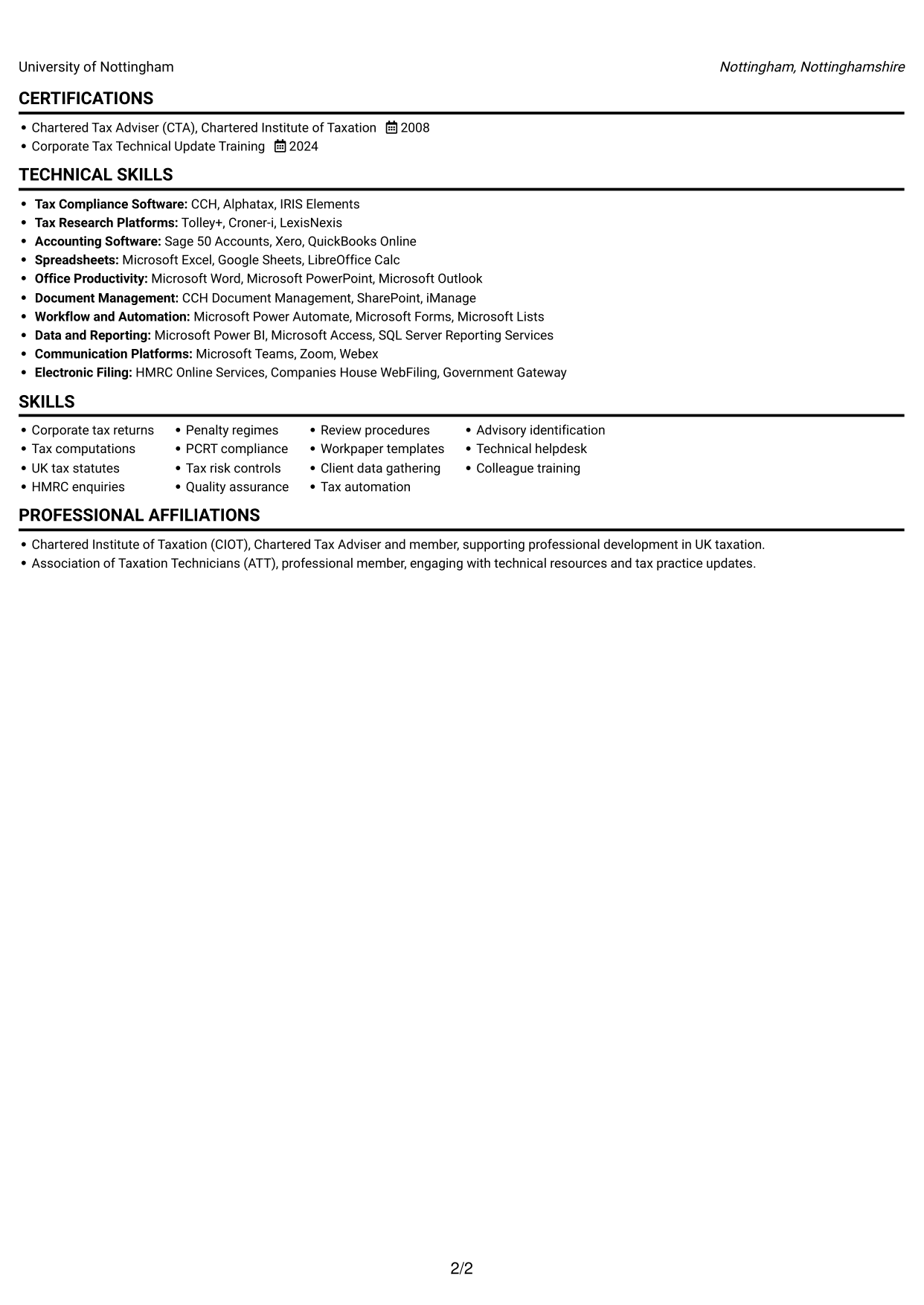CV example — page 2