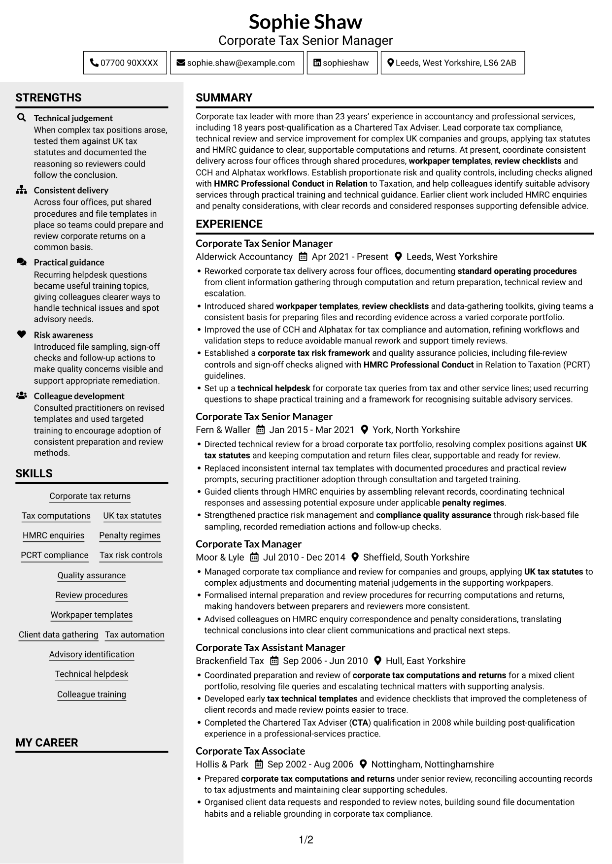 CV example — page 1