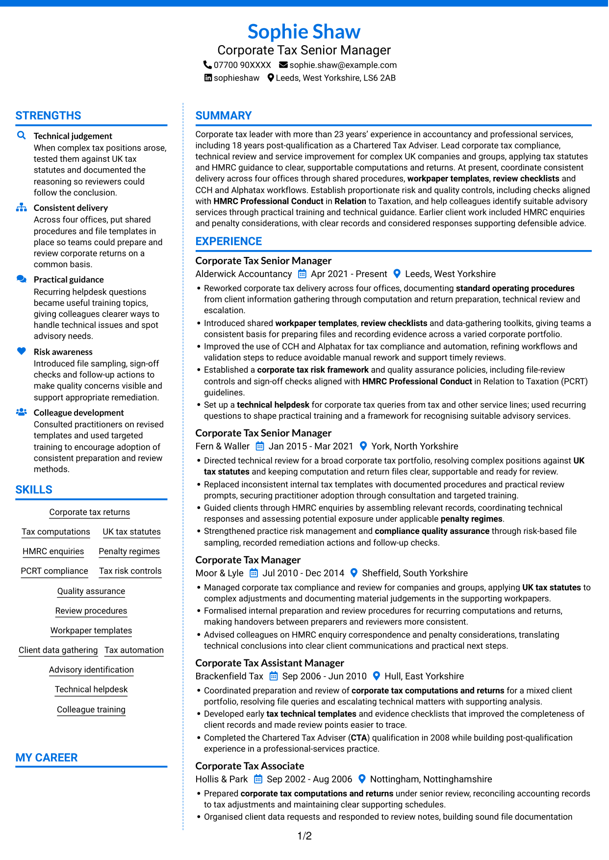 CV example — page 1