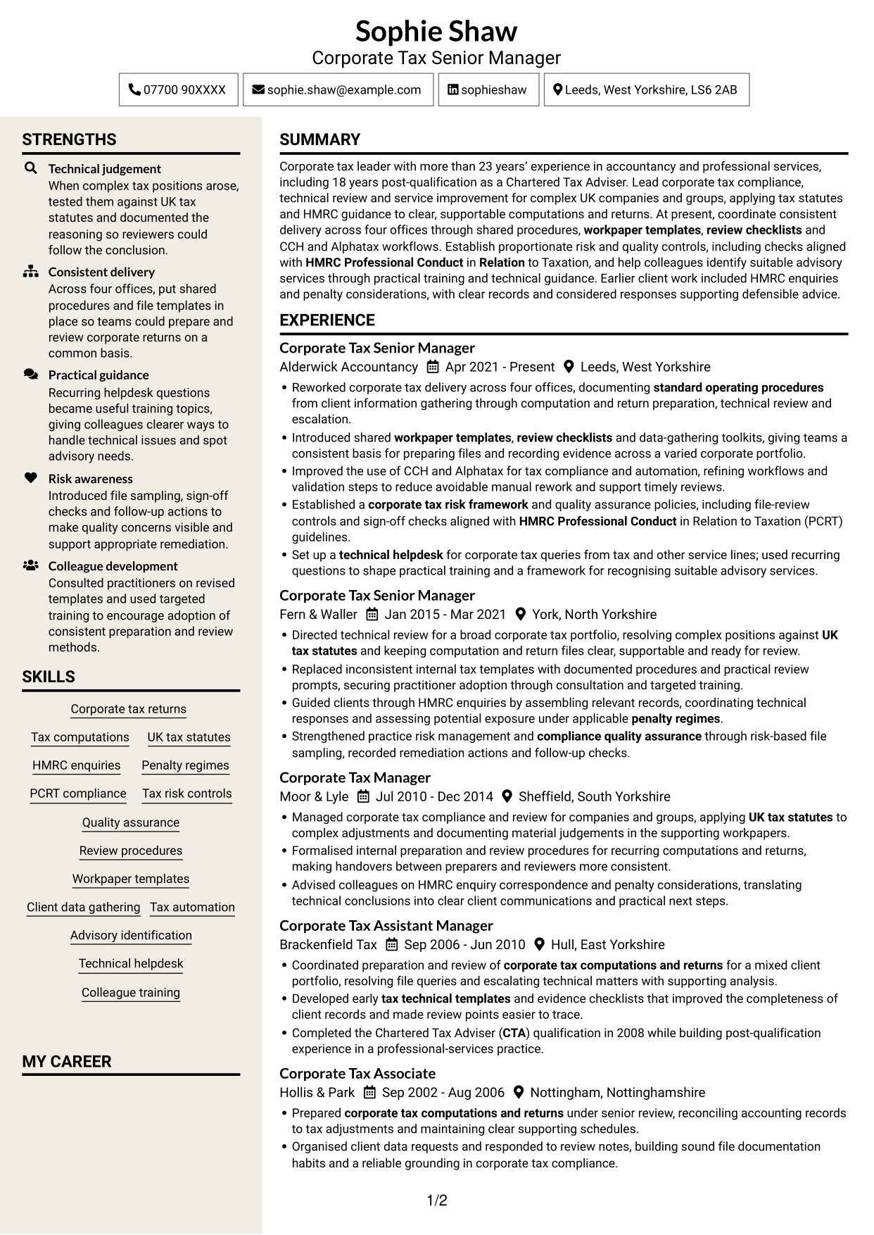 CV example — page 1