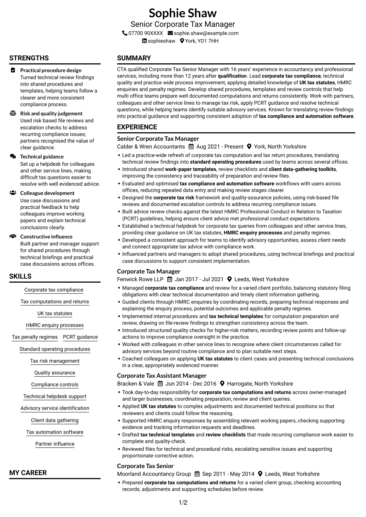 CV example — page 1