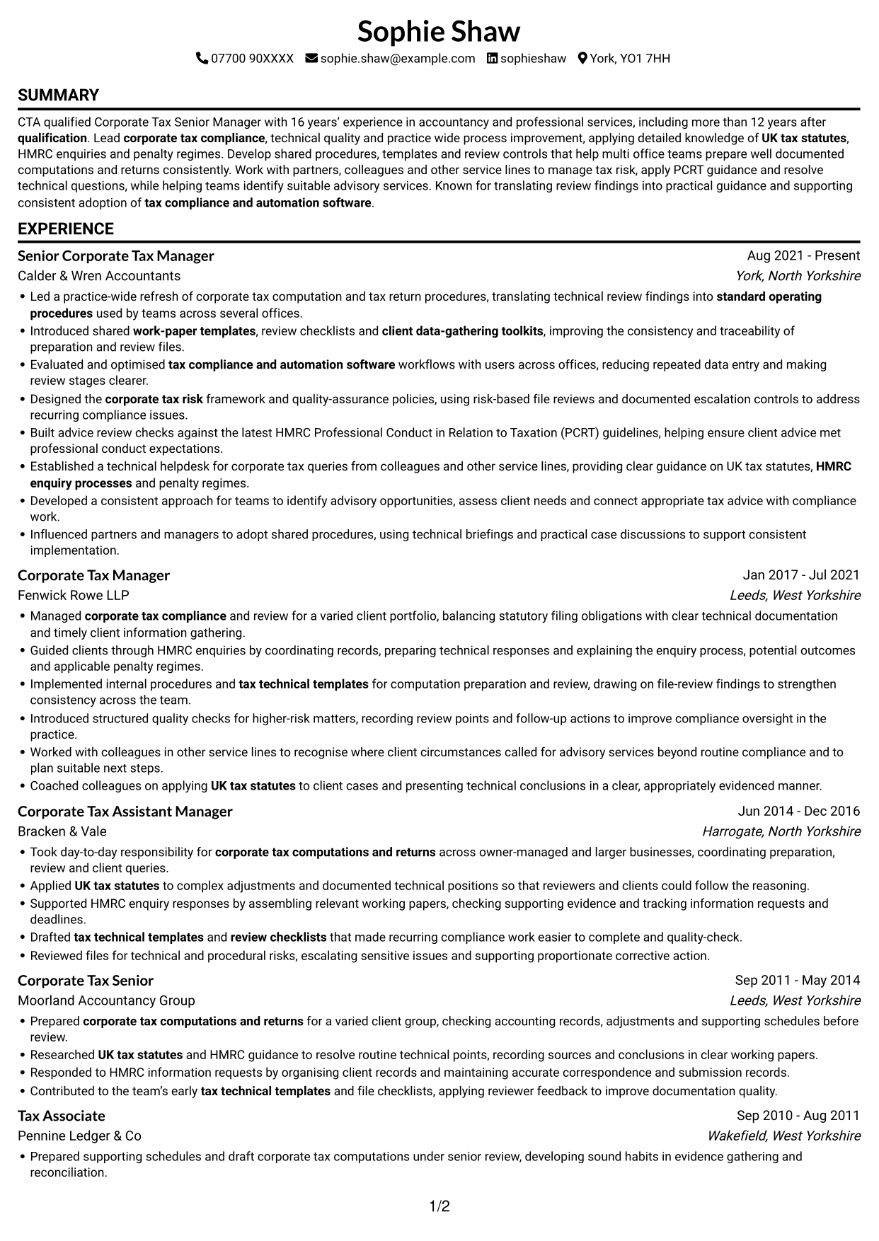CV example — page 1
