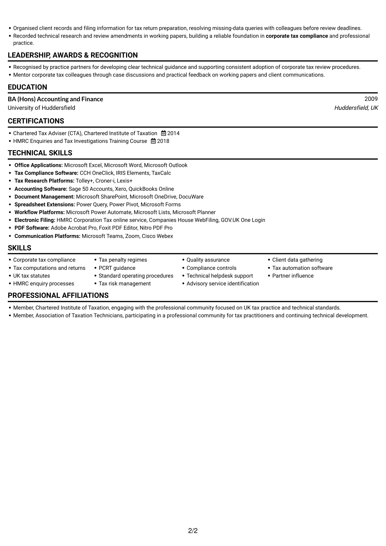 CV example — page 2