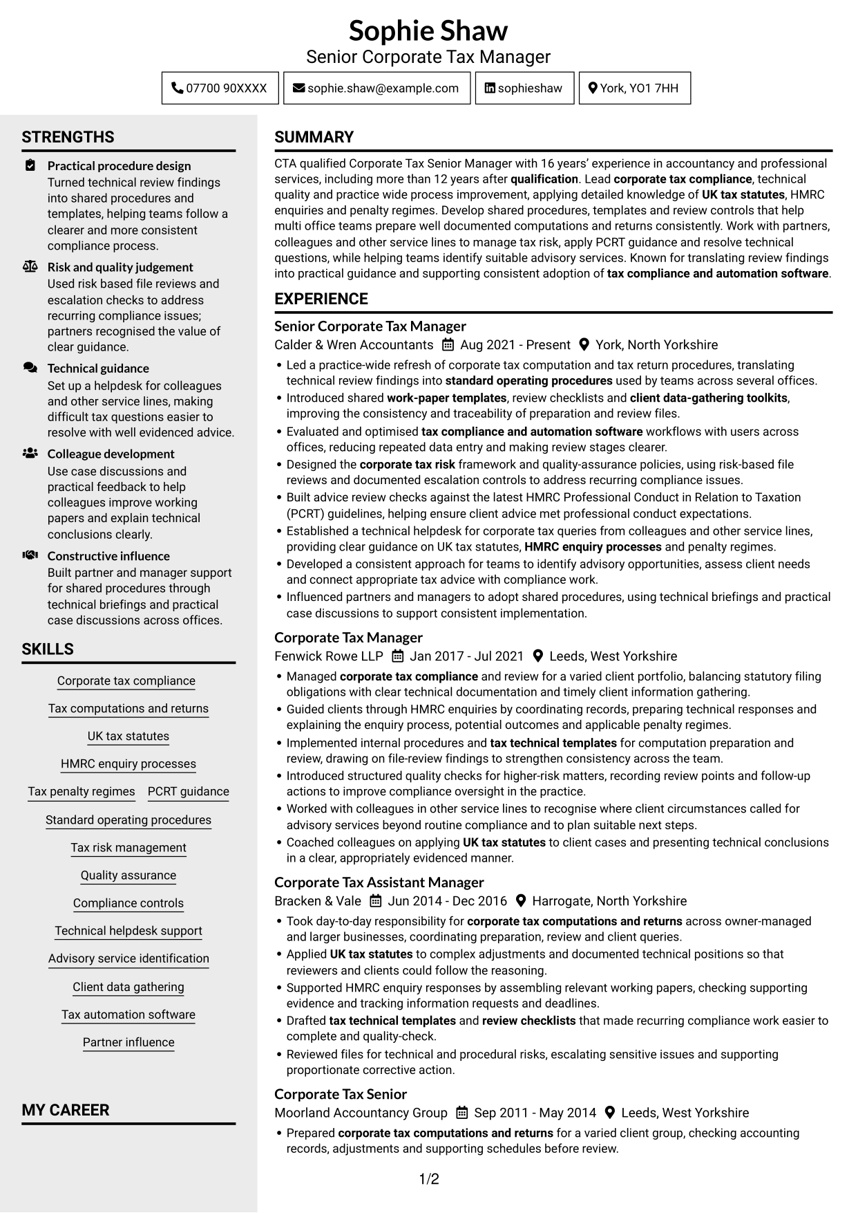 CV example — page 1