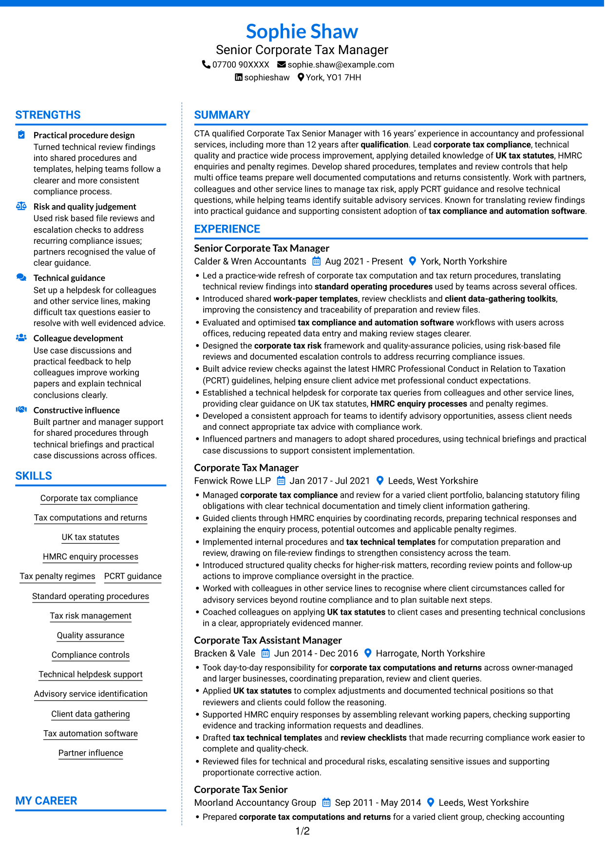 CV example — page 1
