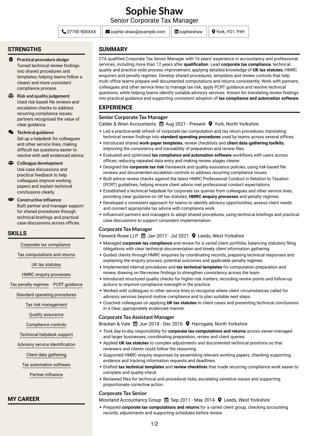 CV example — page 1