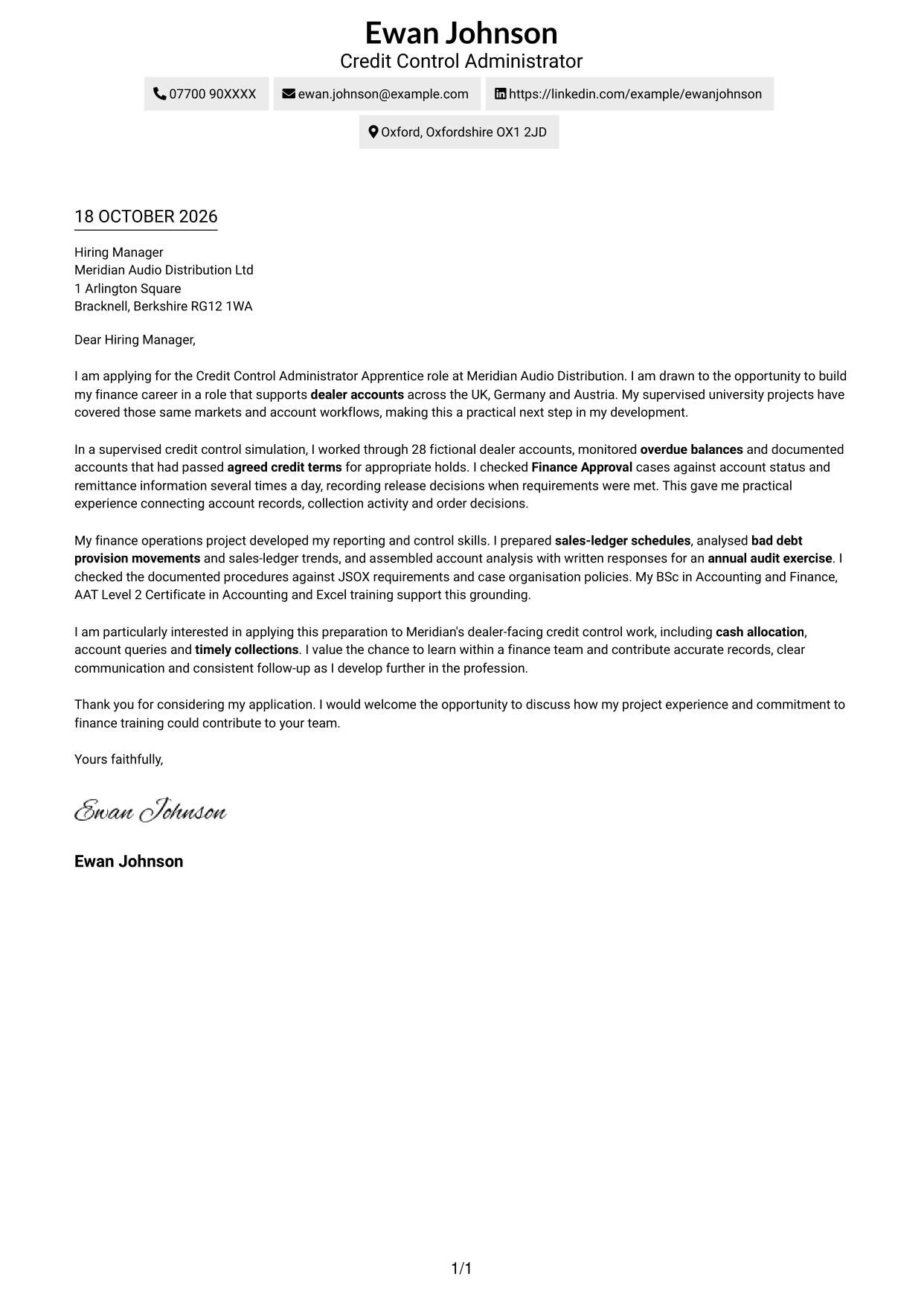 Cover letter example — page 1