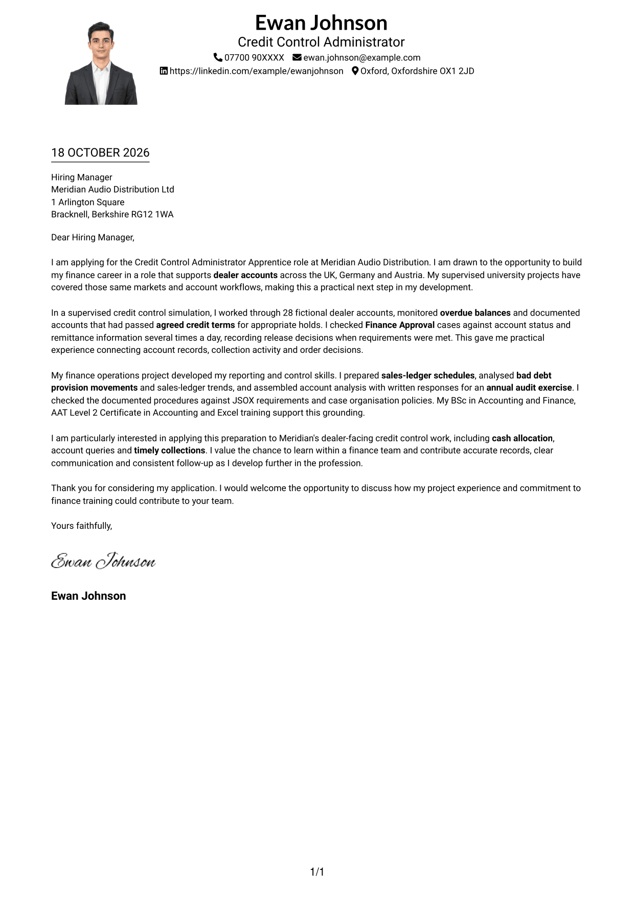 Cover letter example — page 1