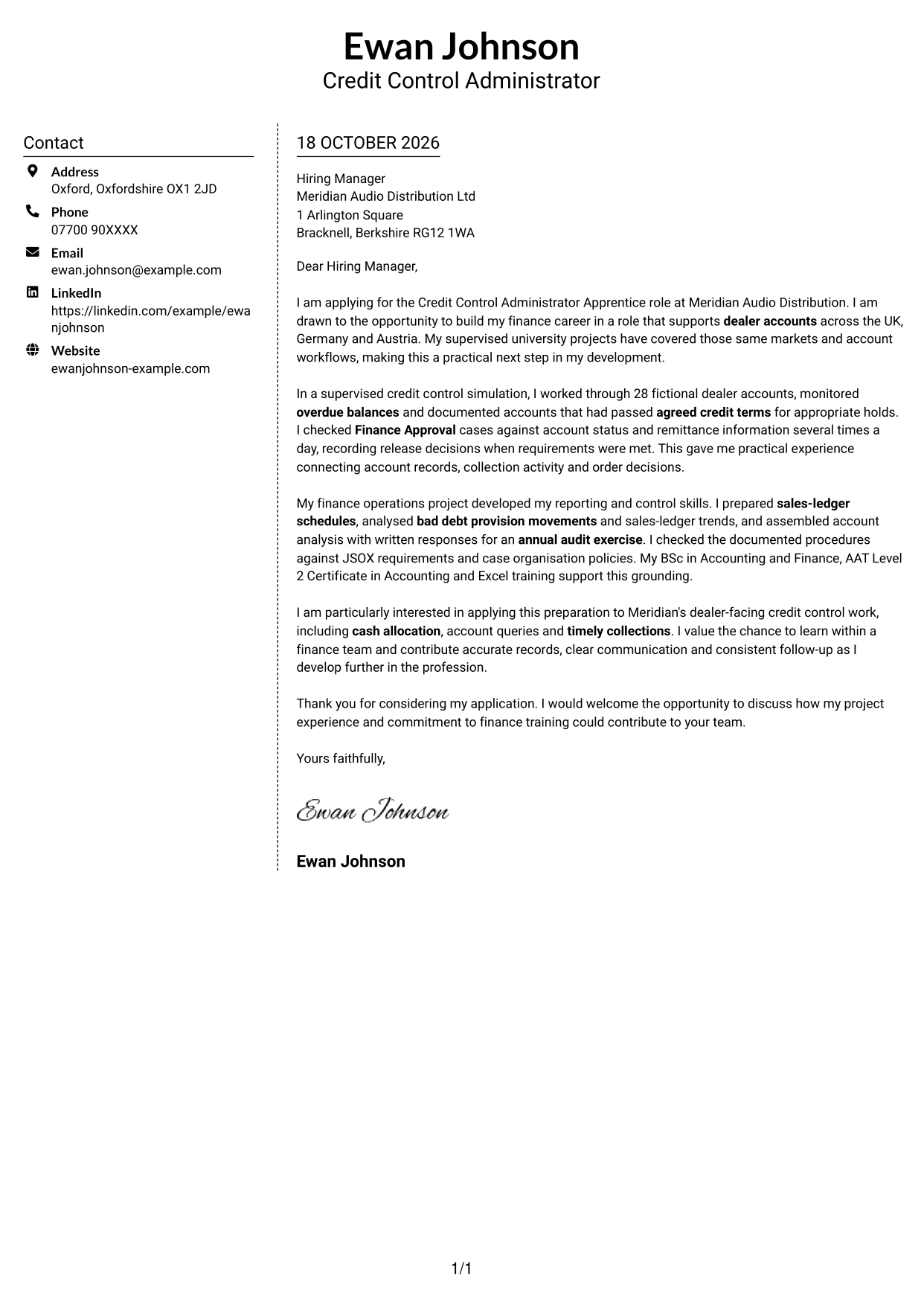 Cover letter example — page 1