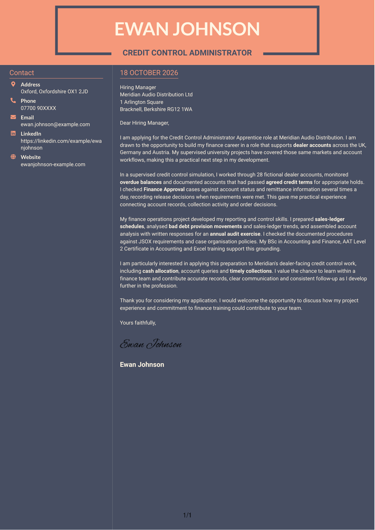 Cover letter example — page 1