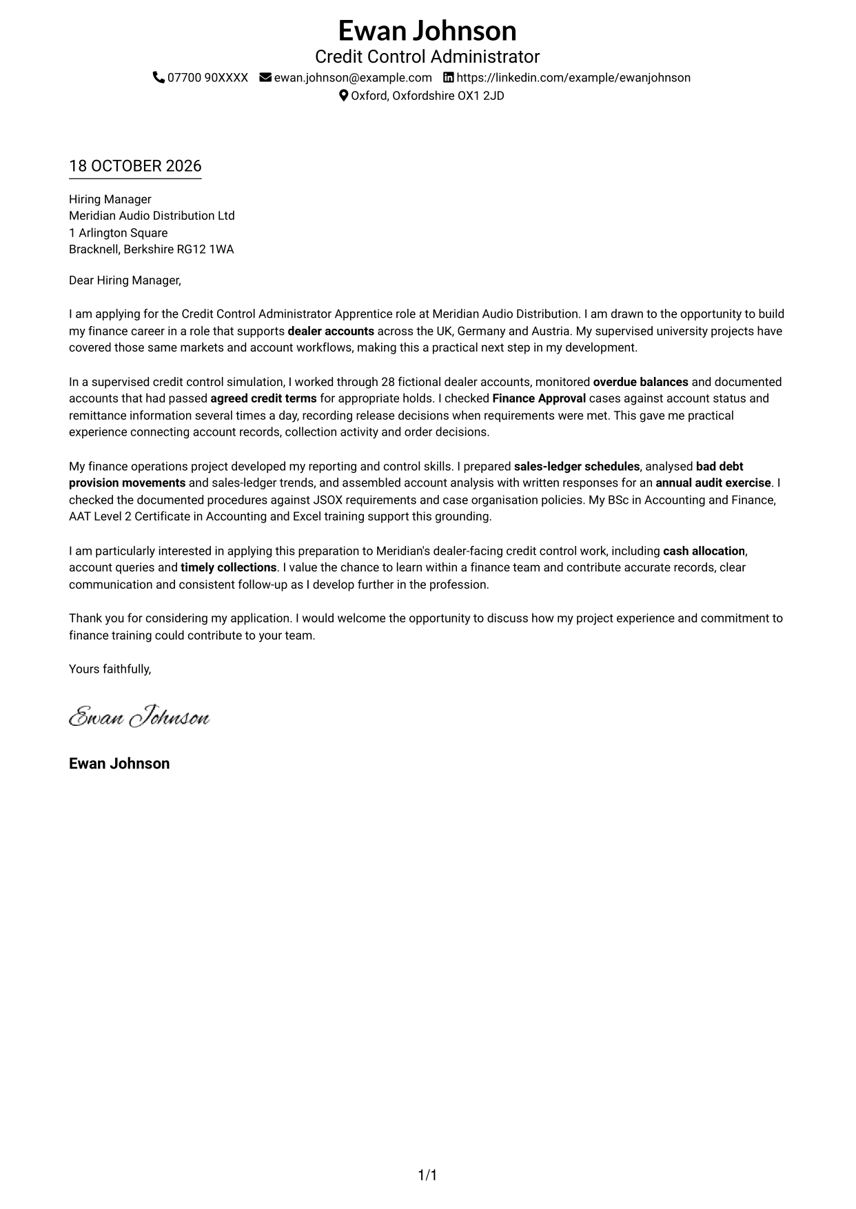 Cover letter example — page 1