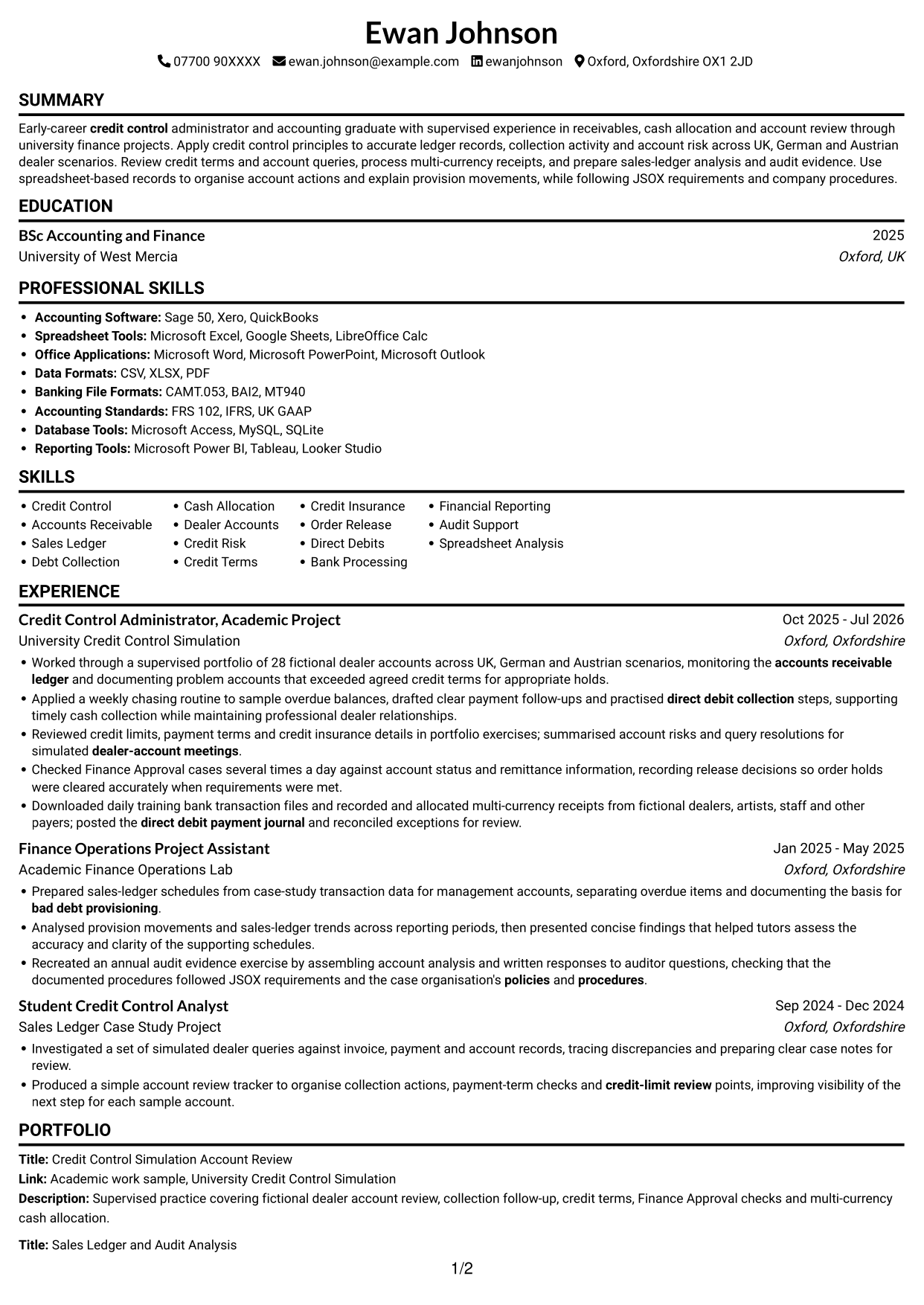 CV example — page 1