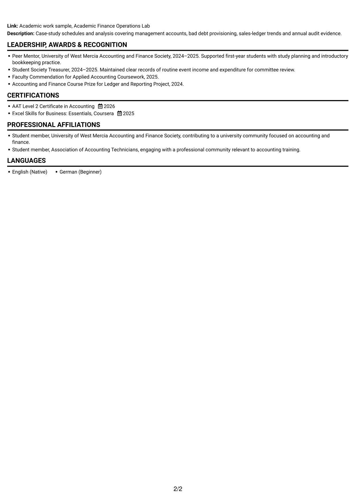 CV example — page 2