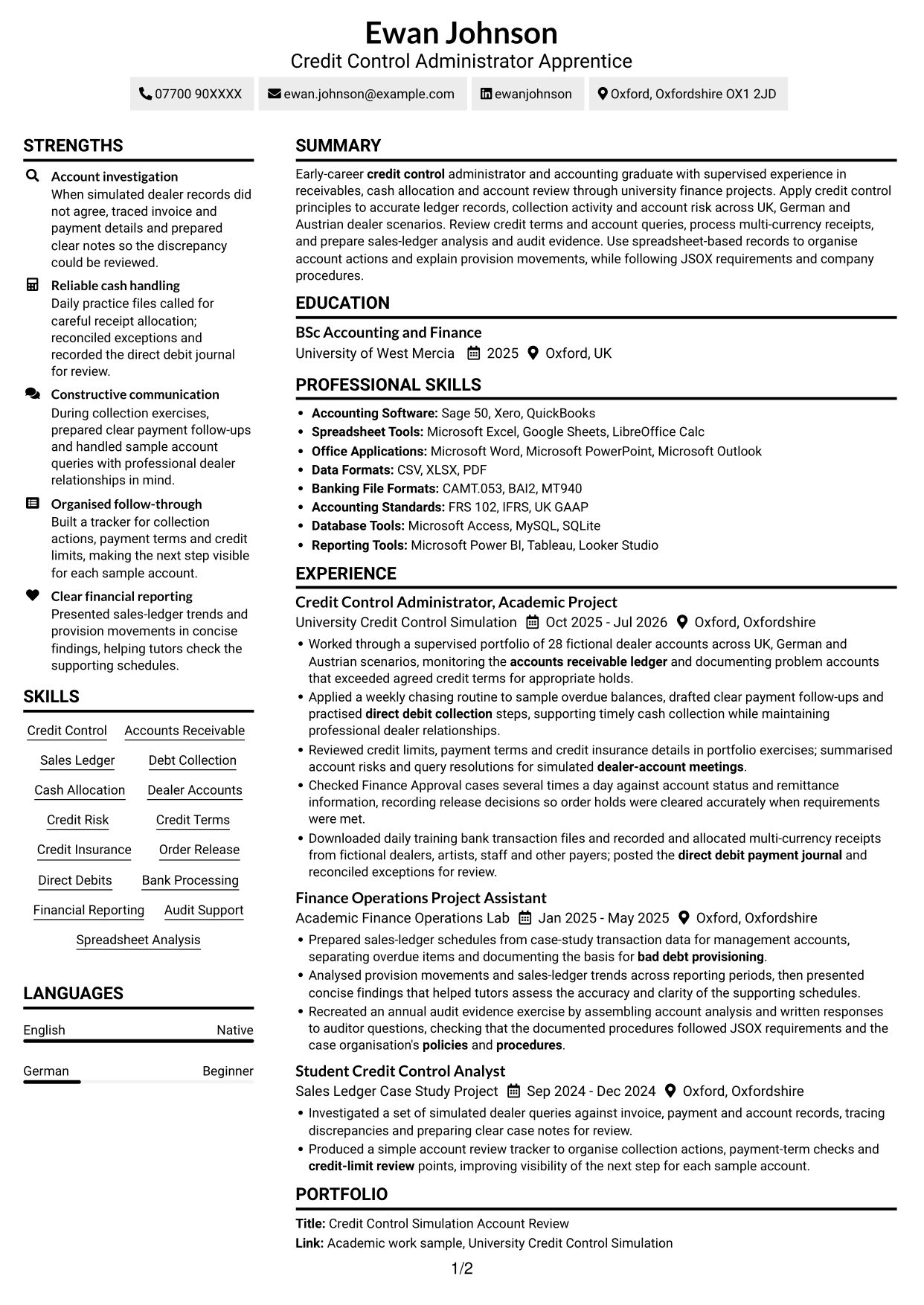 CV example — page 1