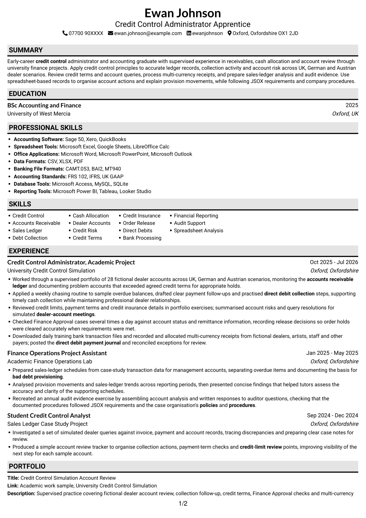 CV example — page 1