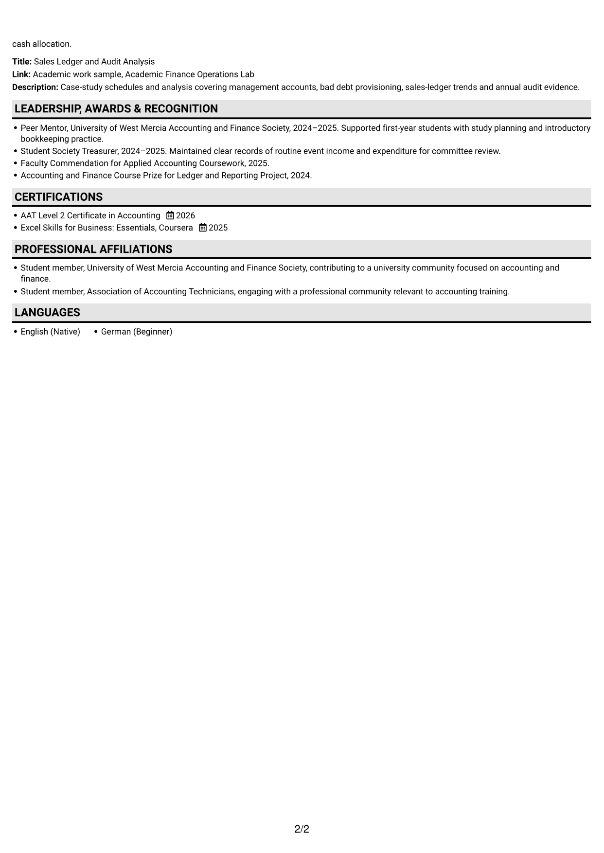 CV example — page 2