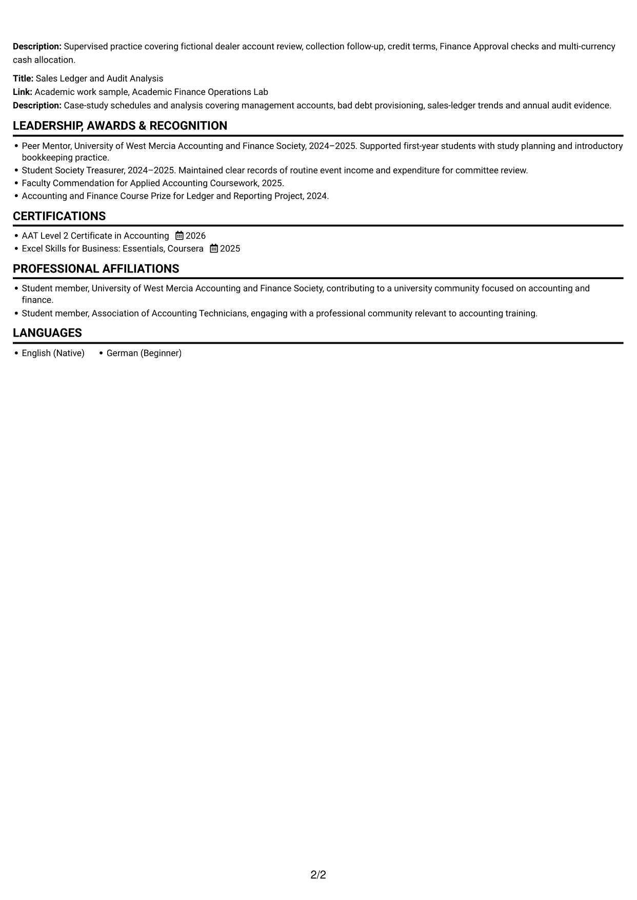 CV example — page 2