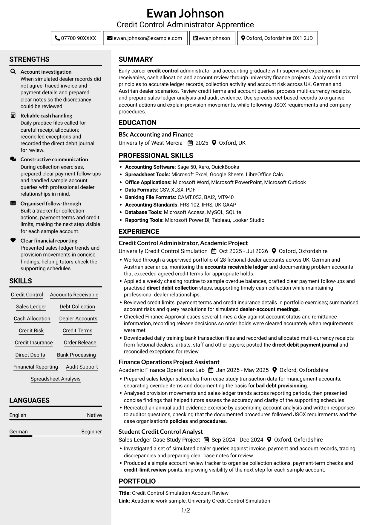 CV example — page 1