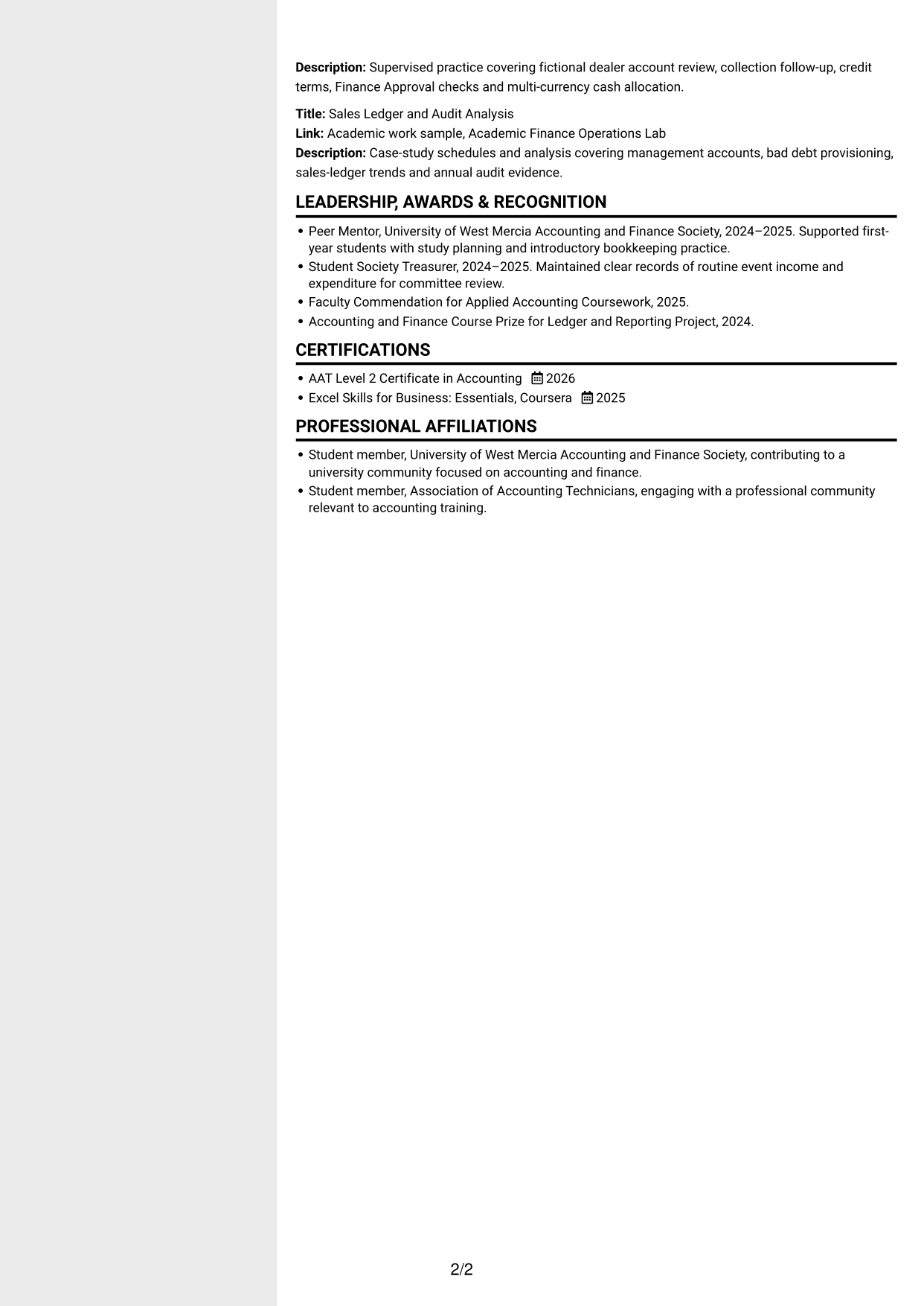 CV example — page 2