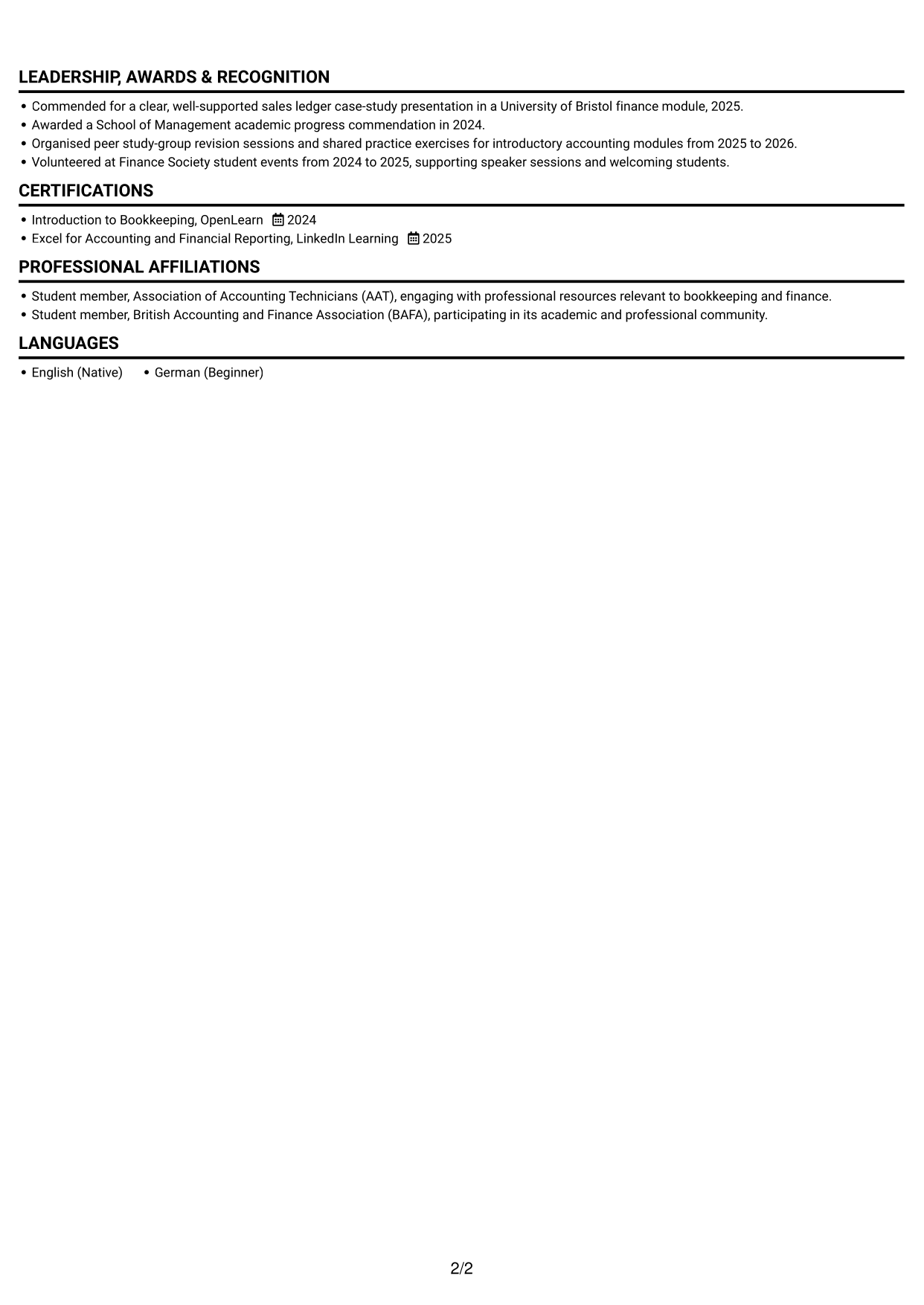 CV example — page 2