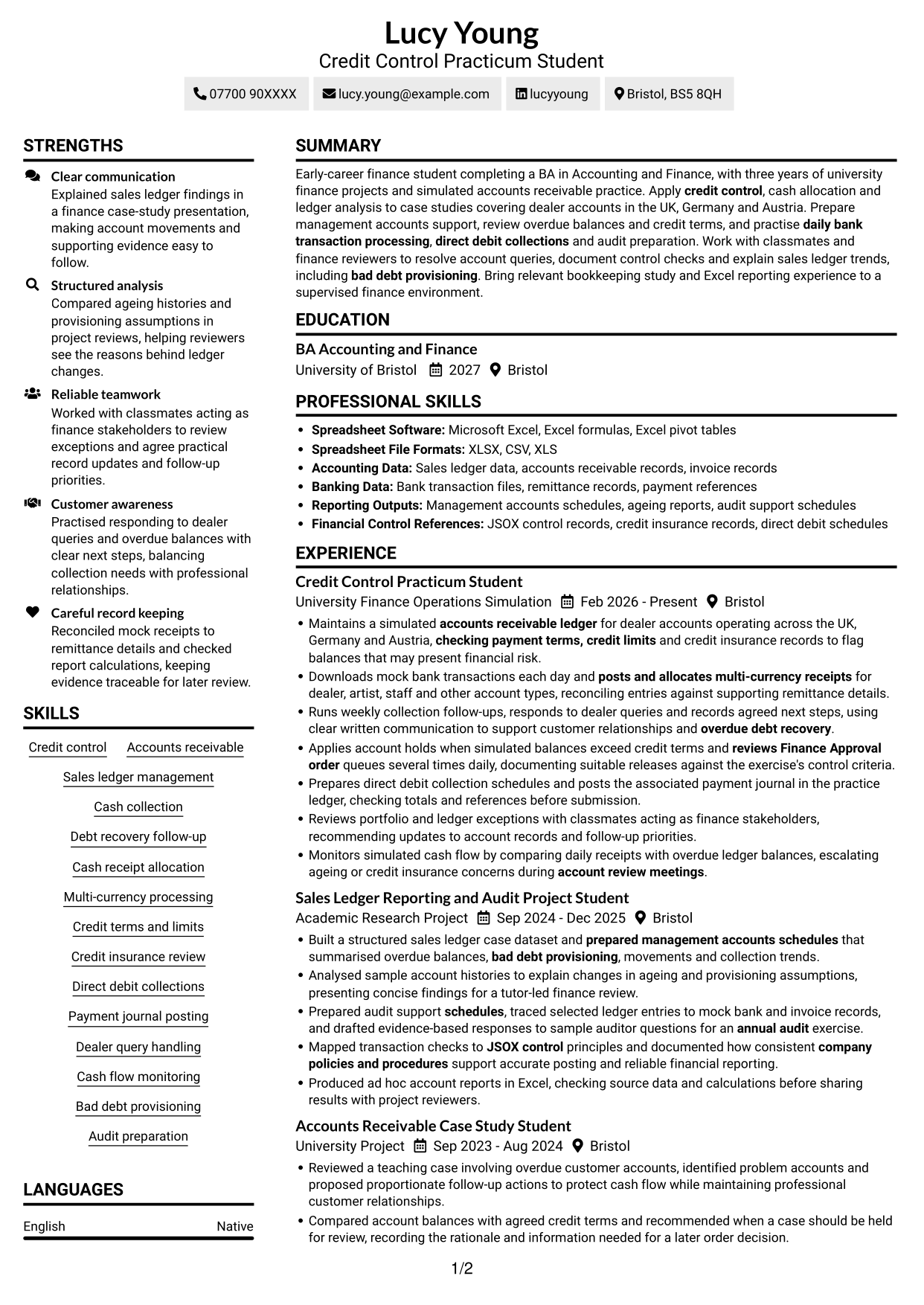 CV example — page 1