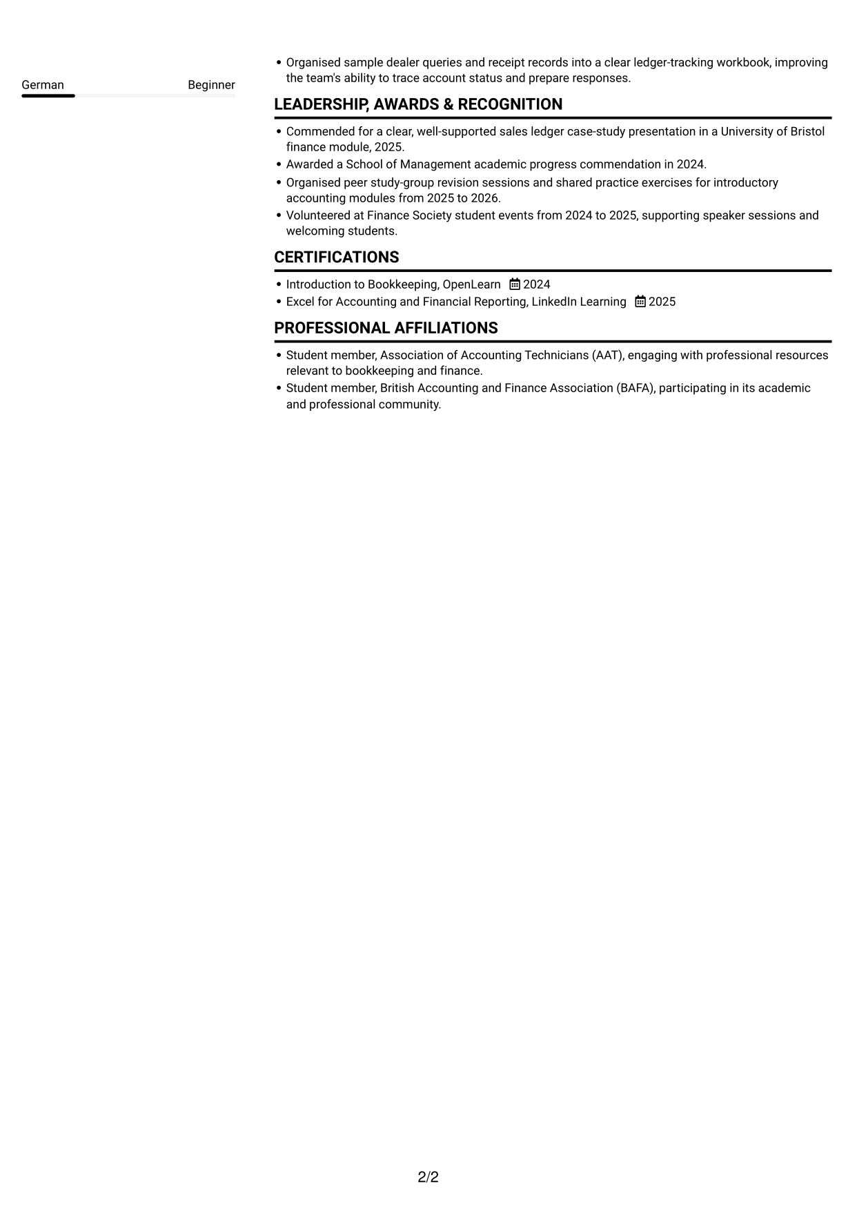 CV example — page 2