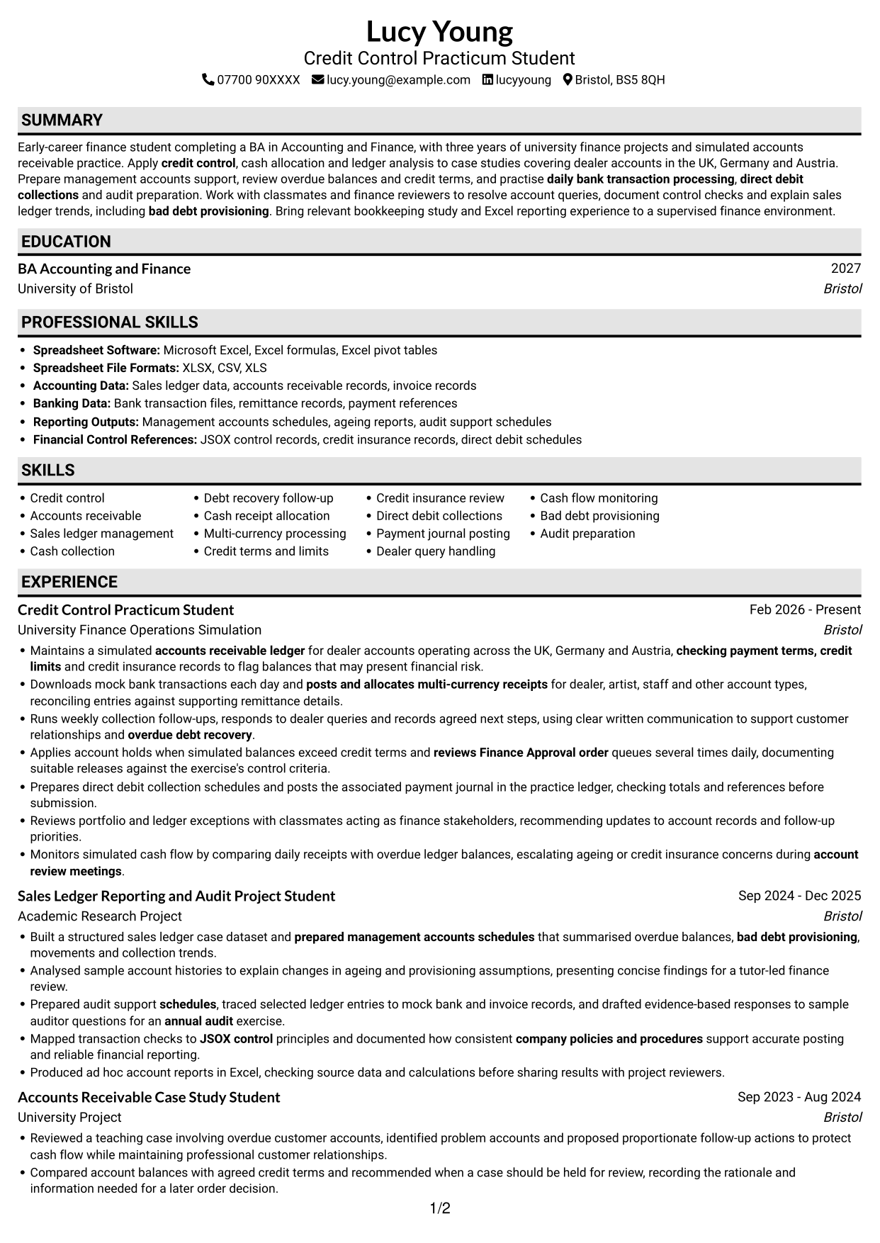 CV example — page 1