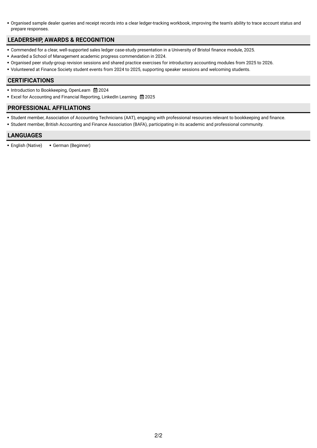 CV example — page 2